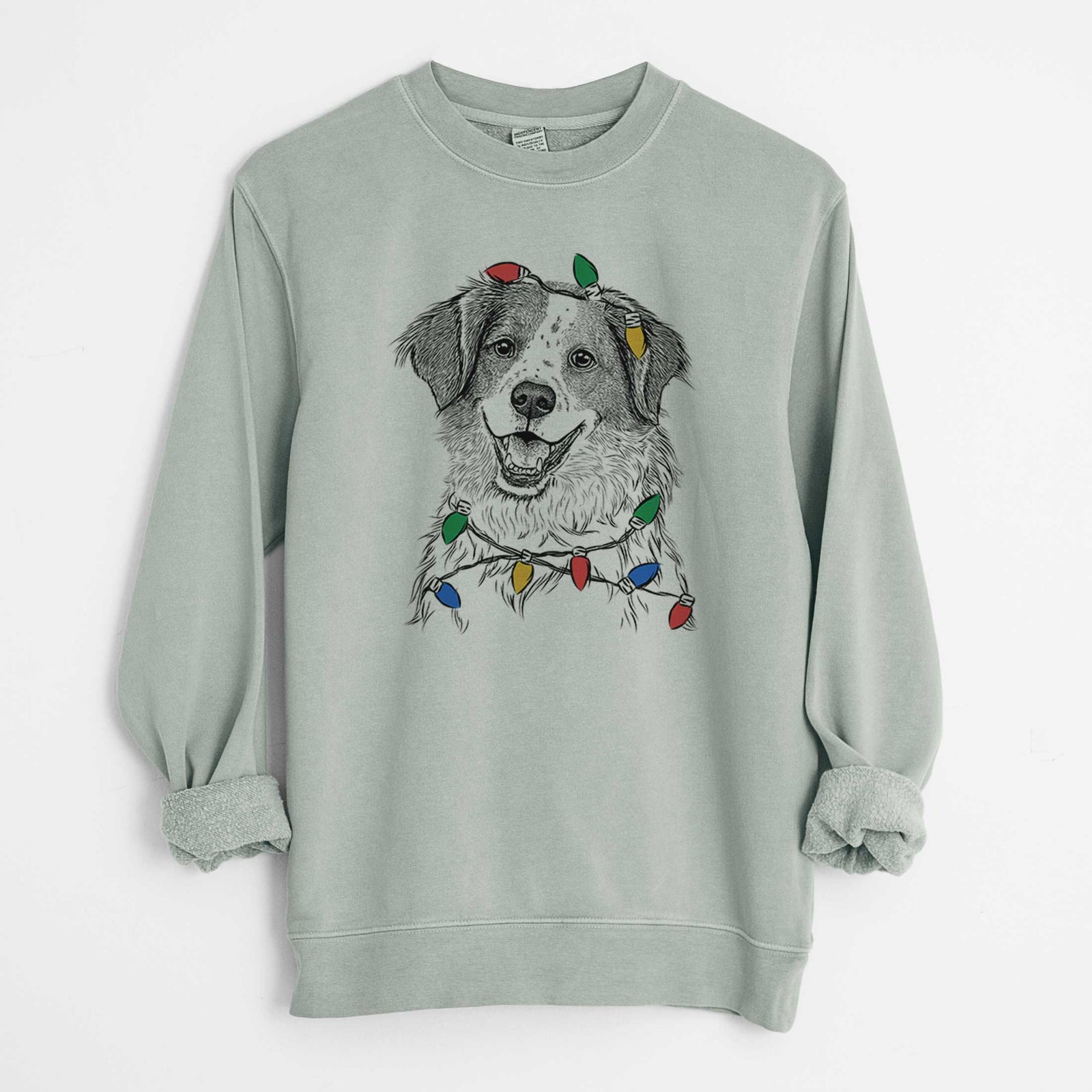 Christmas Lights Sophie the Brittany Beagle Mix - Unisex Pigment Dyed Crew Sweatshirt