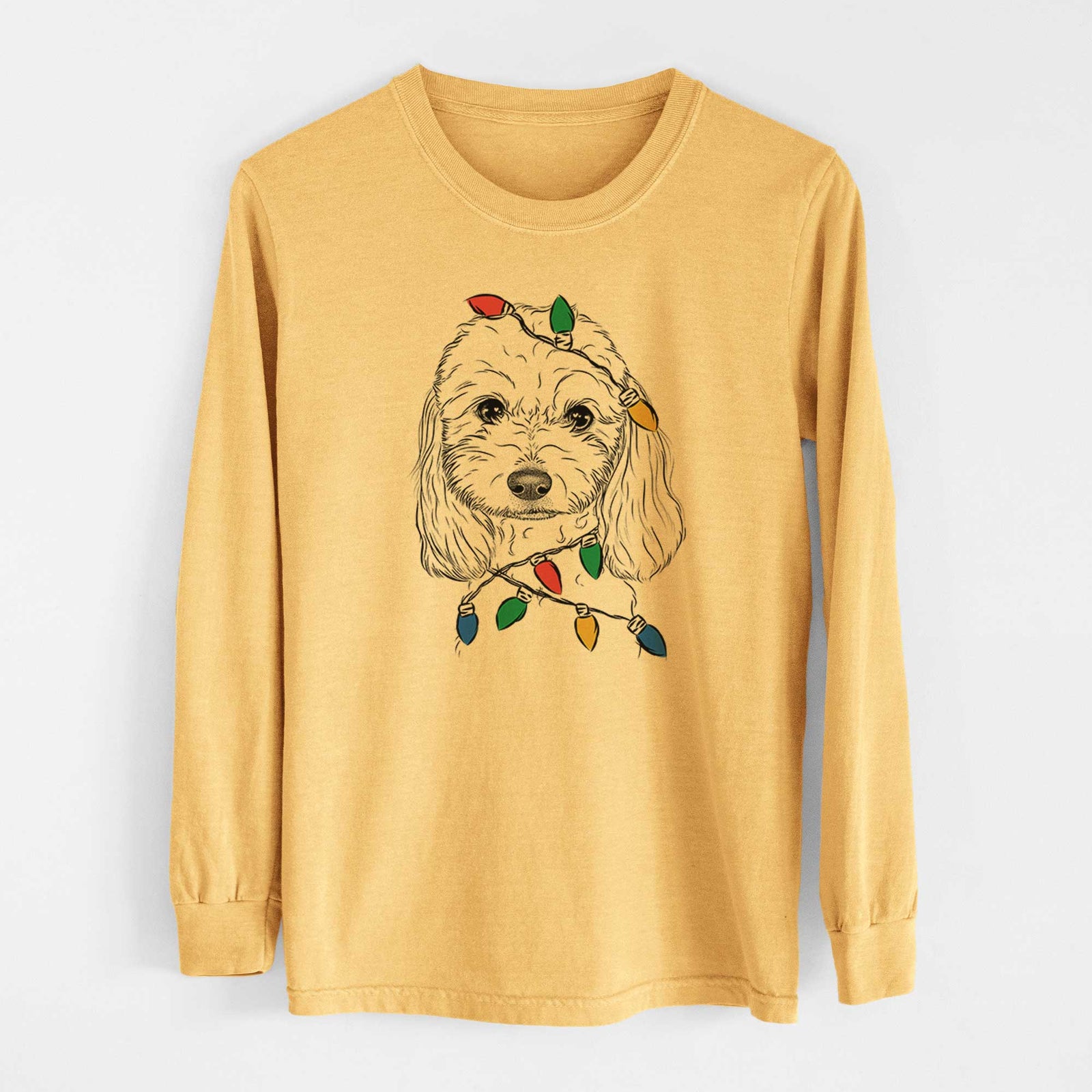 Christmas Lights Sophie the Coton de Tulear - Heavyweight 100% Cotton Long Sleeve