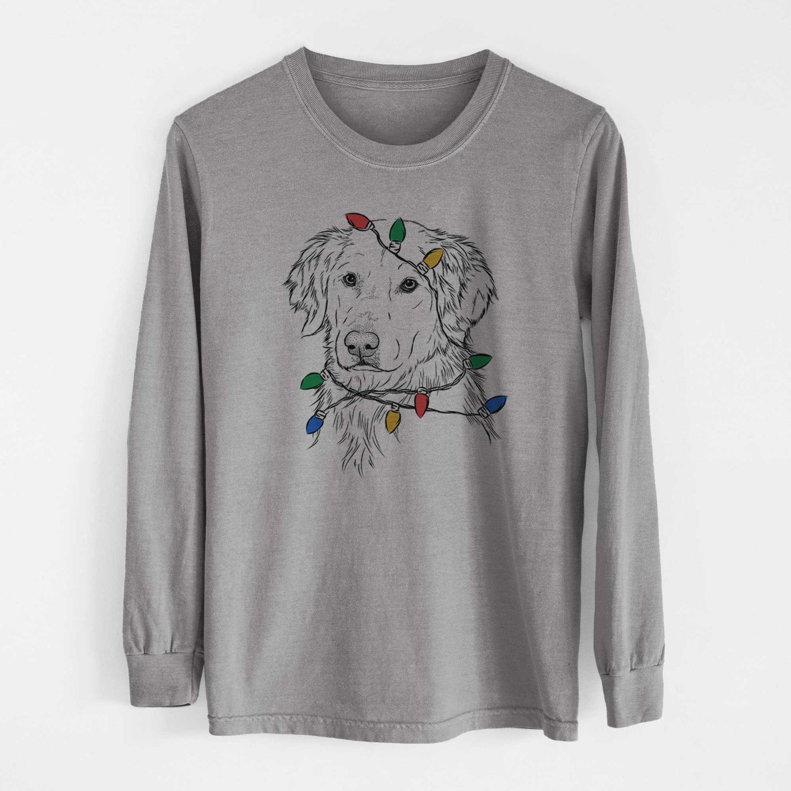 Christmas Lights Spencer the Golden Retriever - Heavyweight 100% Cotton Long Sleeve