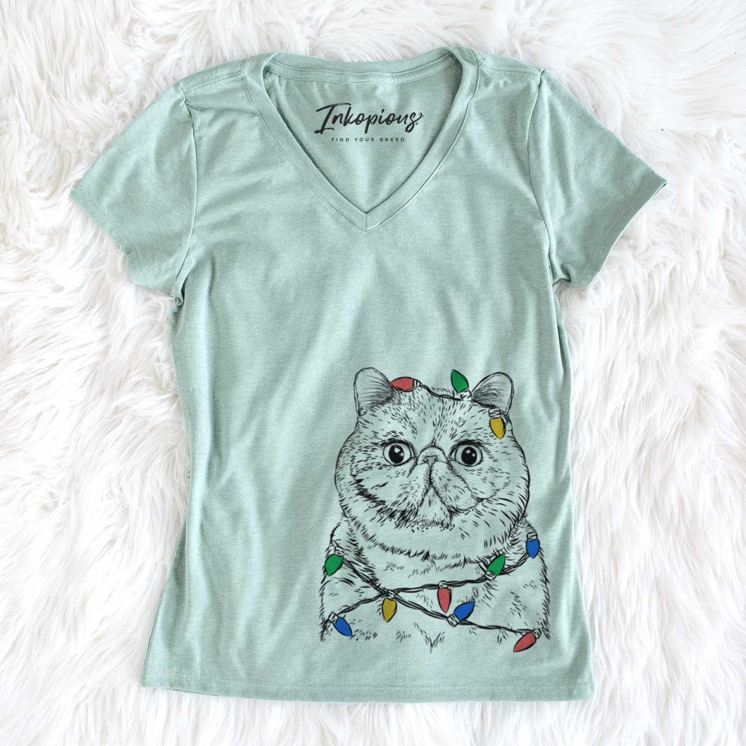 Christmas Lights Squish the Exotic Shorthair Cat - Women's V-neck Shirt
