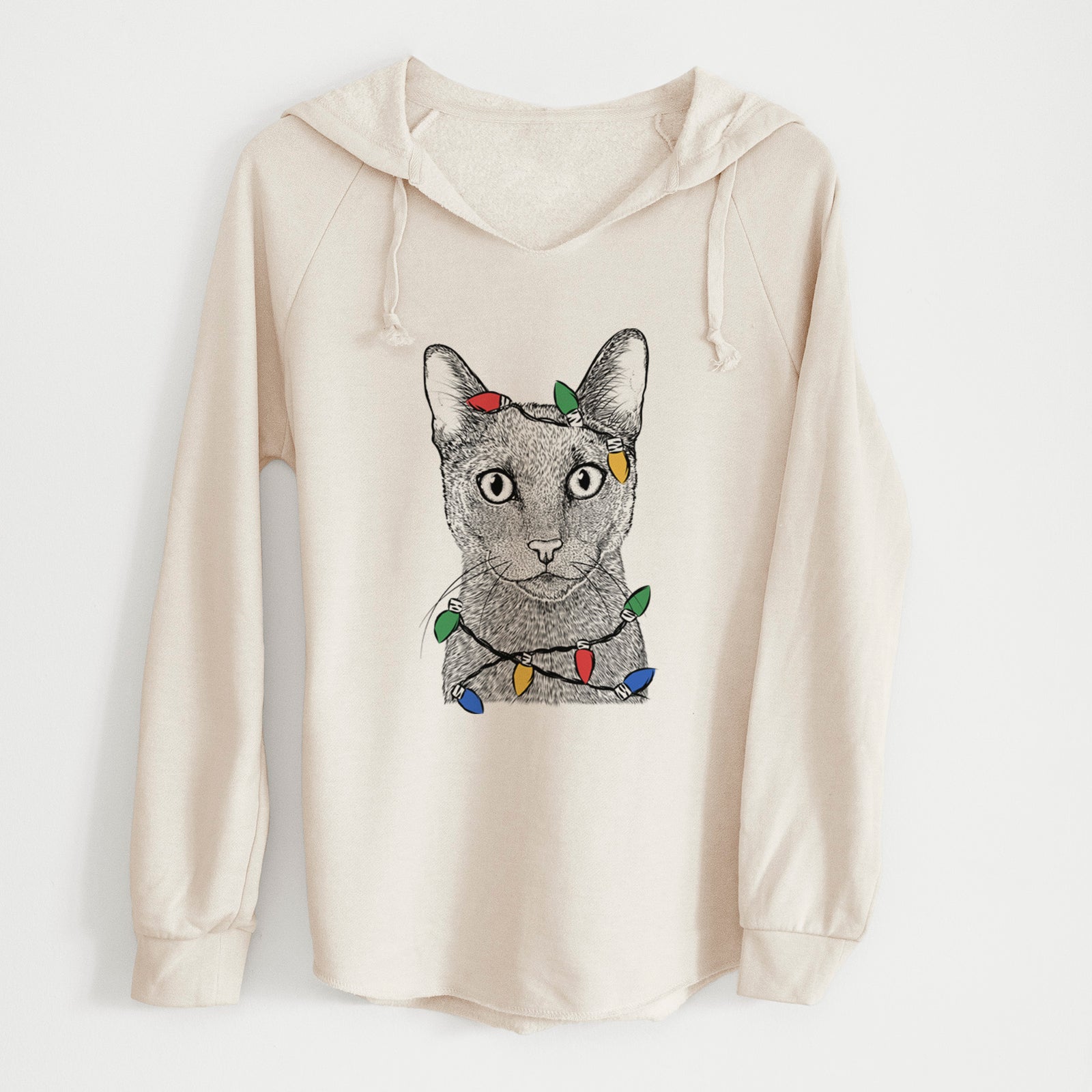 Christmas Lights Stanley the Russian Blue Cat - Cali Wave Hooded Sweatshirt