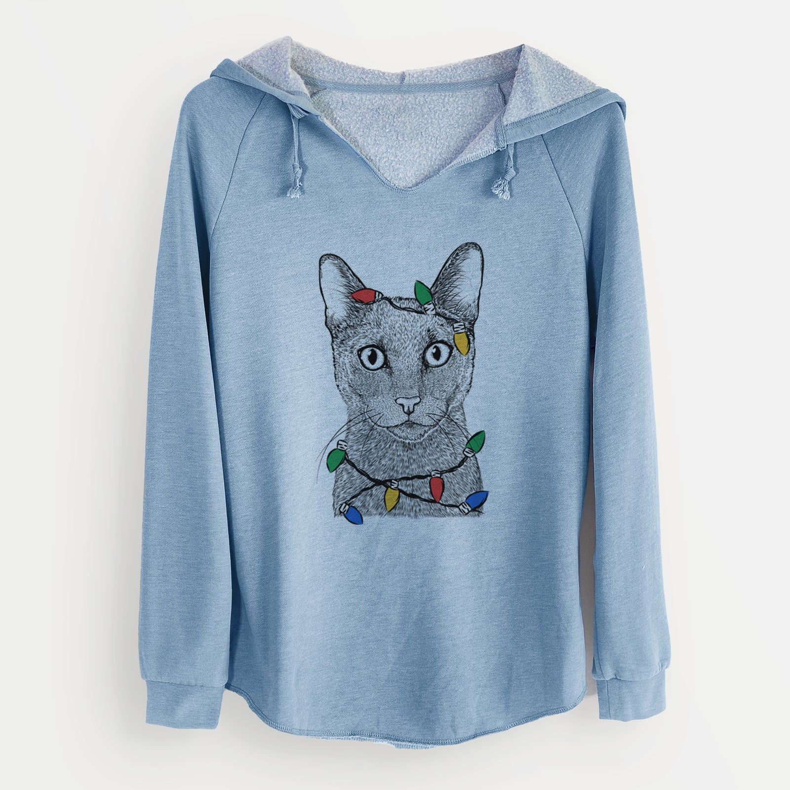 Christmas Lights Stanley the Russian Blue Cat - Cali Wave Hooded Sweatshirt
