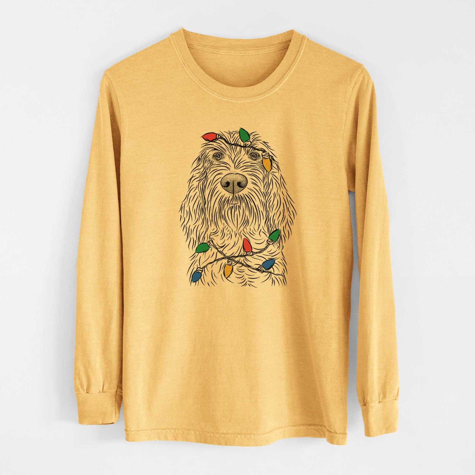 Christmas Lights Stefano the Spinone Italiano - Heavyweight 100% Cotton Long Sleeve