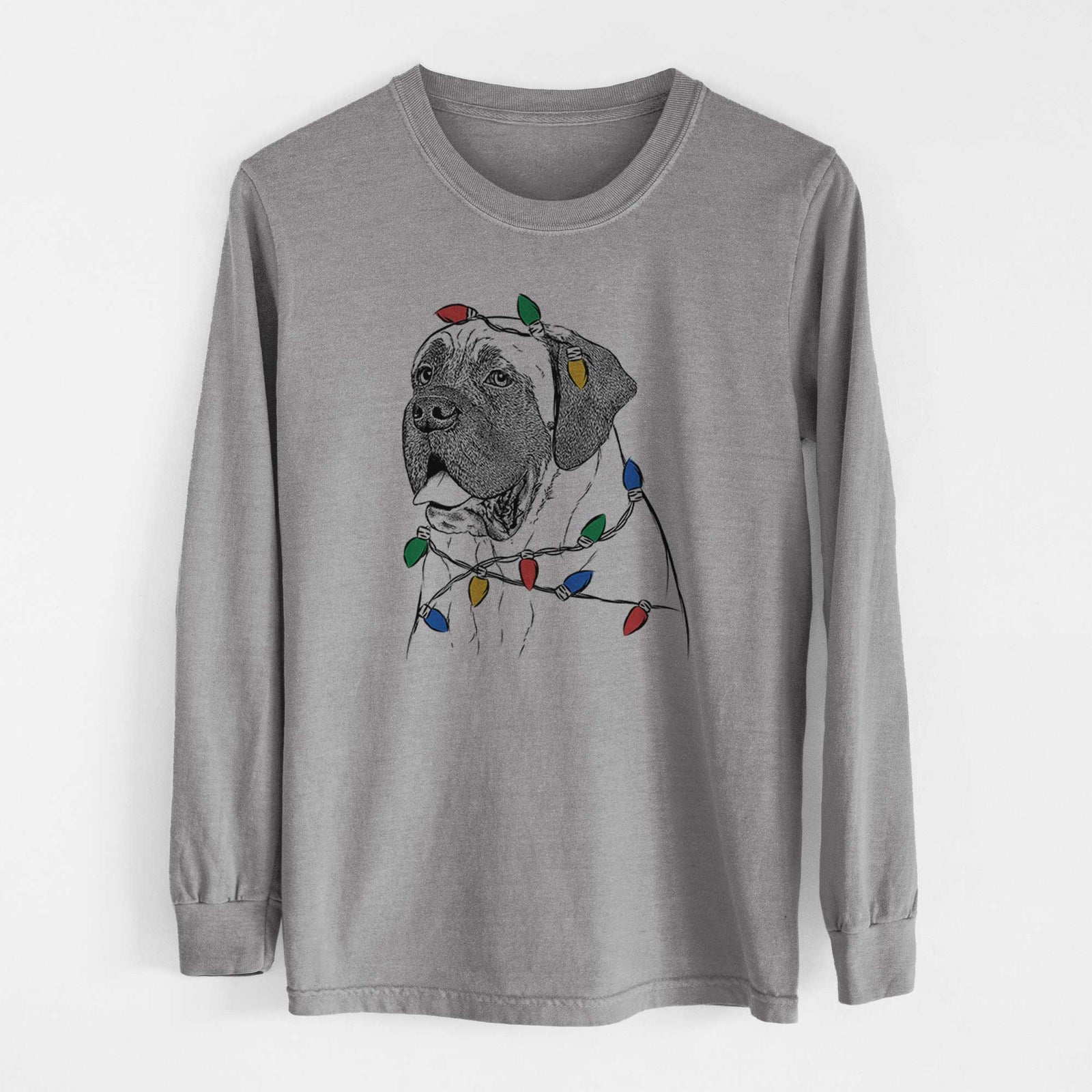 Christmas Lights Sterling the English Mastiff - Heavyweight 100% Cotton Long Sleeve