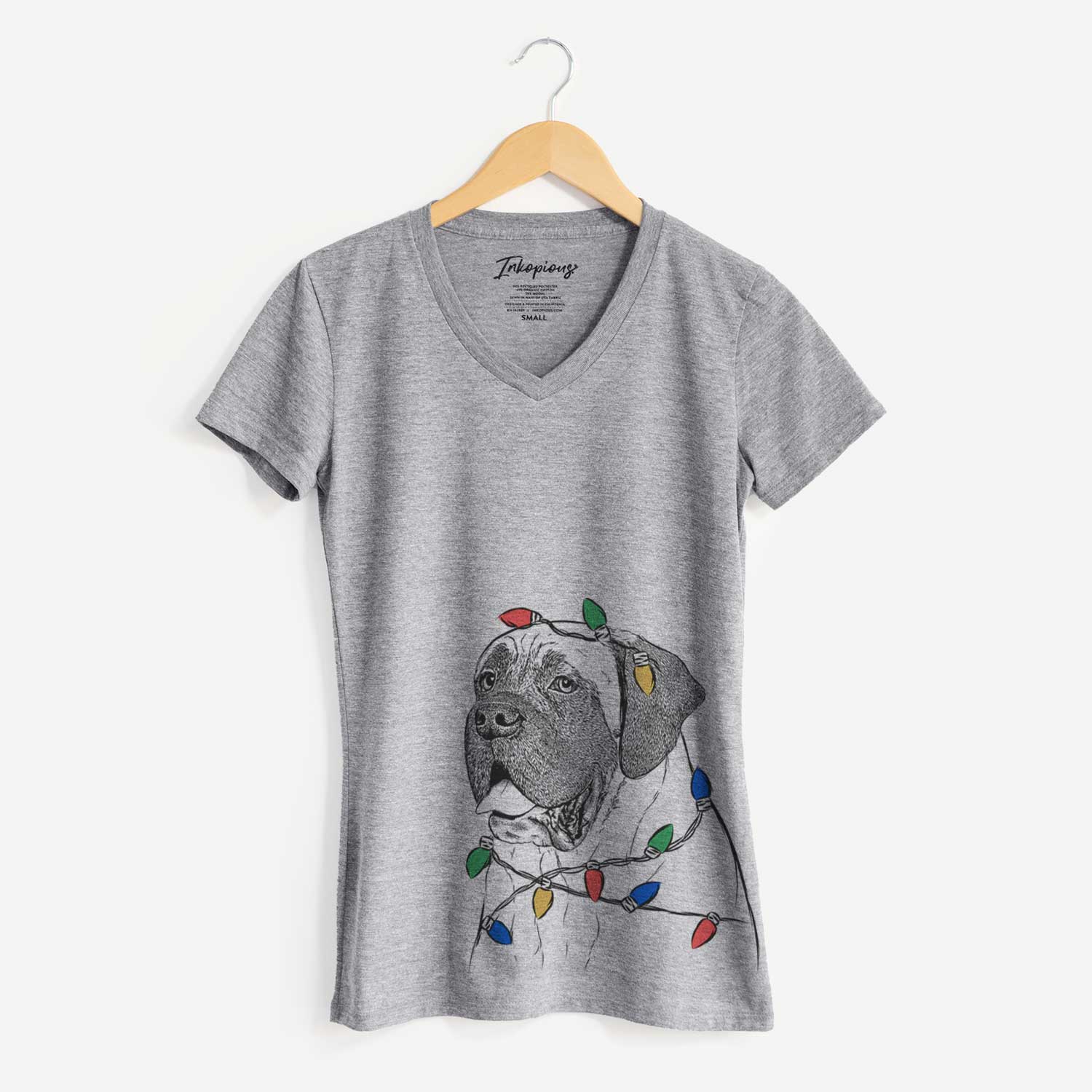 Christmas Lights Sterling the English Mastiff - Women's V-neck Shirt