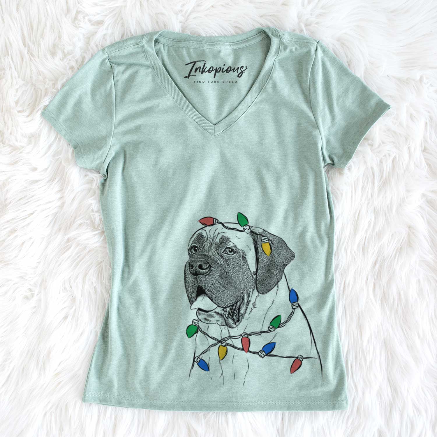 Christmas Lights Sterling the English Mastiff - Women's V-neck Shirt