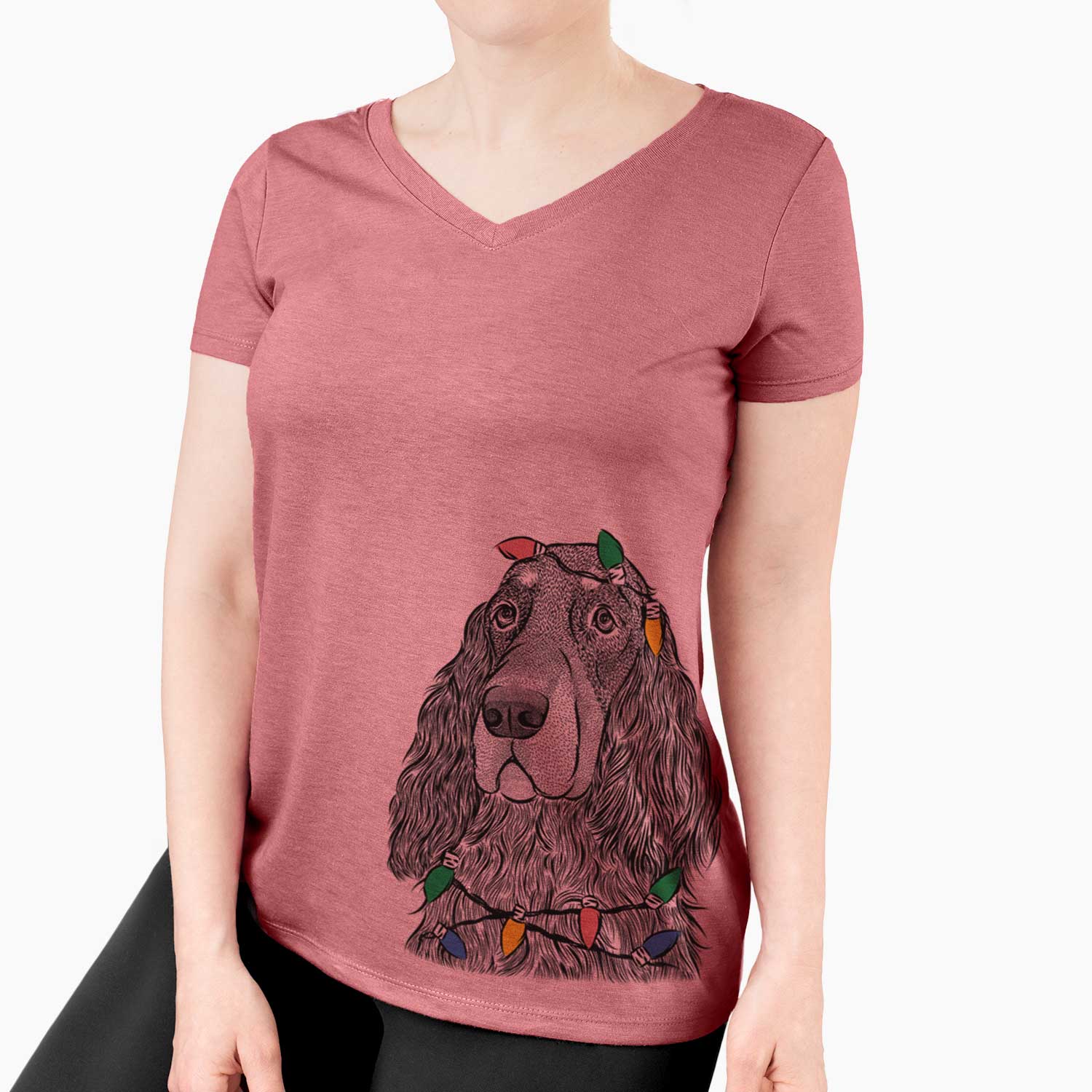 Christmas Lights Stormy the Gordon Setter - Women's V-neck Shirt