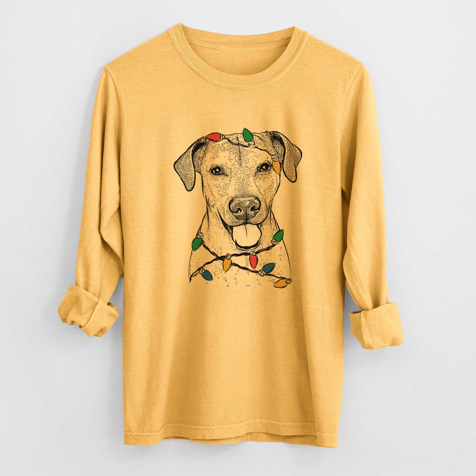Christmas Lights Sugar the American Staffordshire Mix - Heavyweight 100% Cotton Long Sleeve