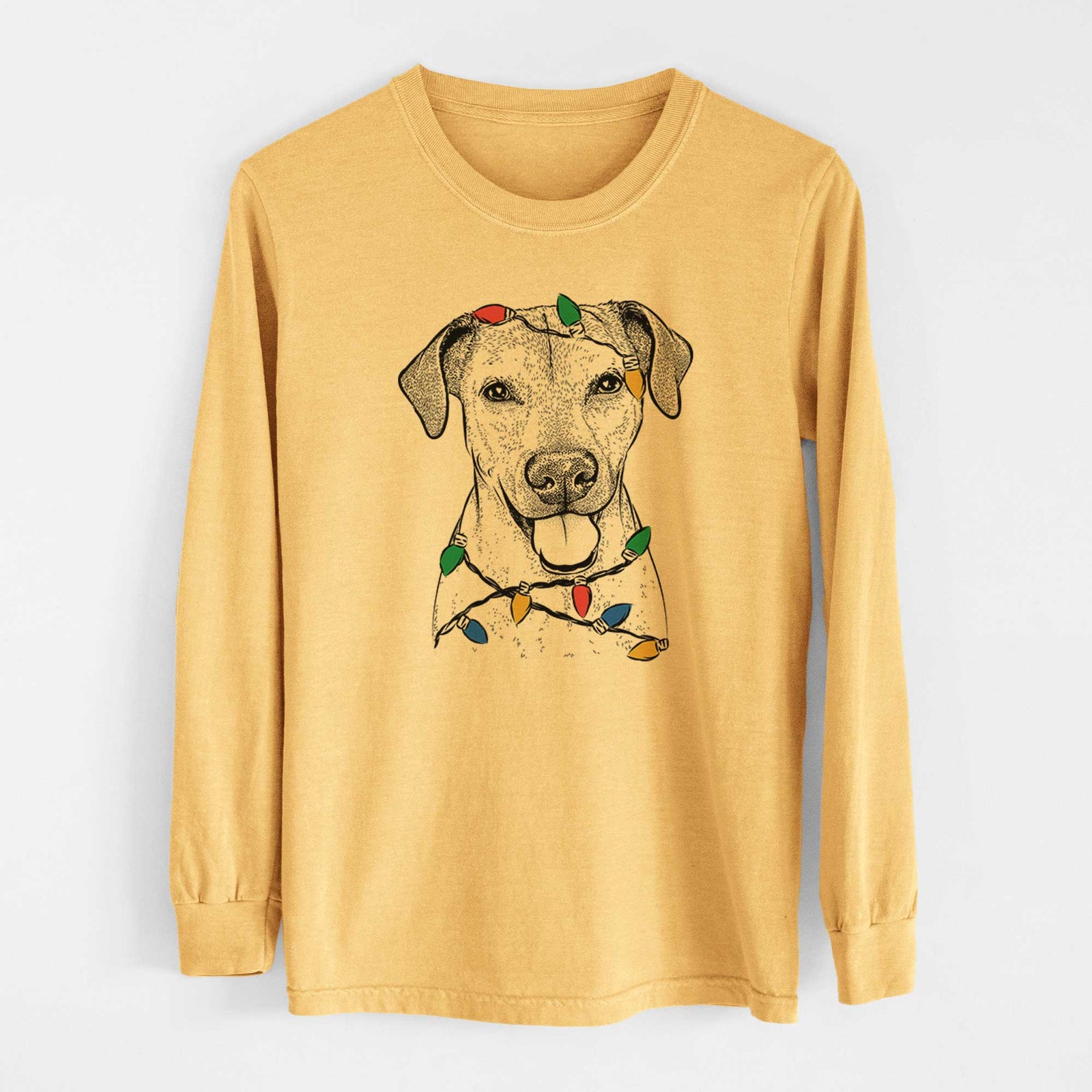 Christmas Lights Sugar the American Staffordshire Mix - Heavyweight 100% Cotton Long Sleeve
