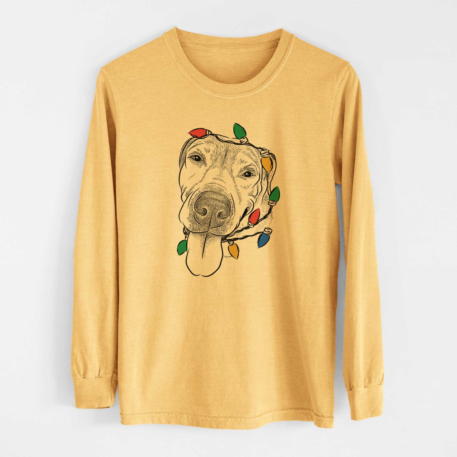 Christmas Lights Sugar the Staffordshire Terrier Mix - Heavyweight 100% Cotton Long Sleeve