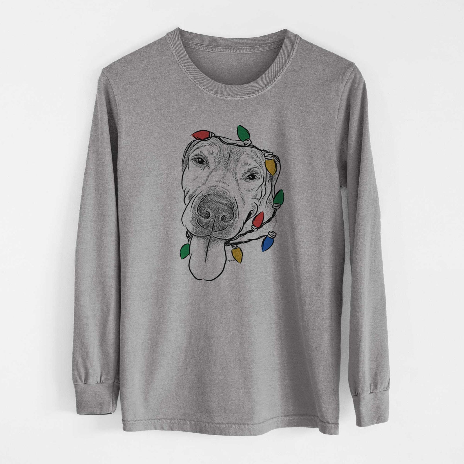 Christmas Lights Sugar the Staffordshire Terrier Mix - Heavyweight 100% Cotton Long Sleeve