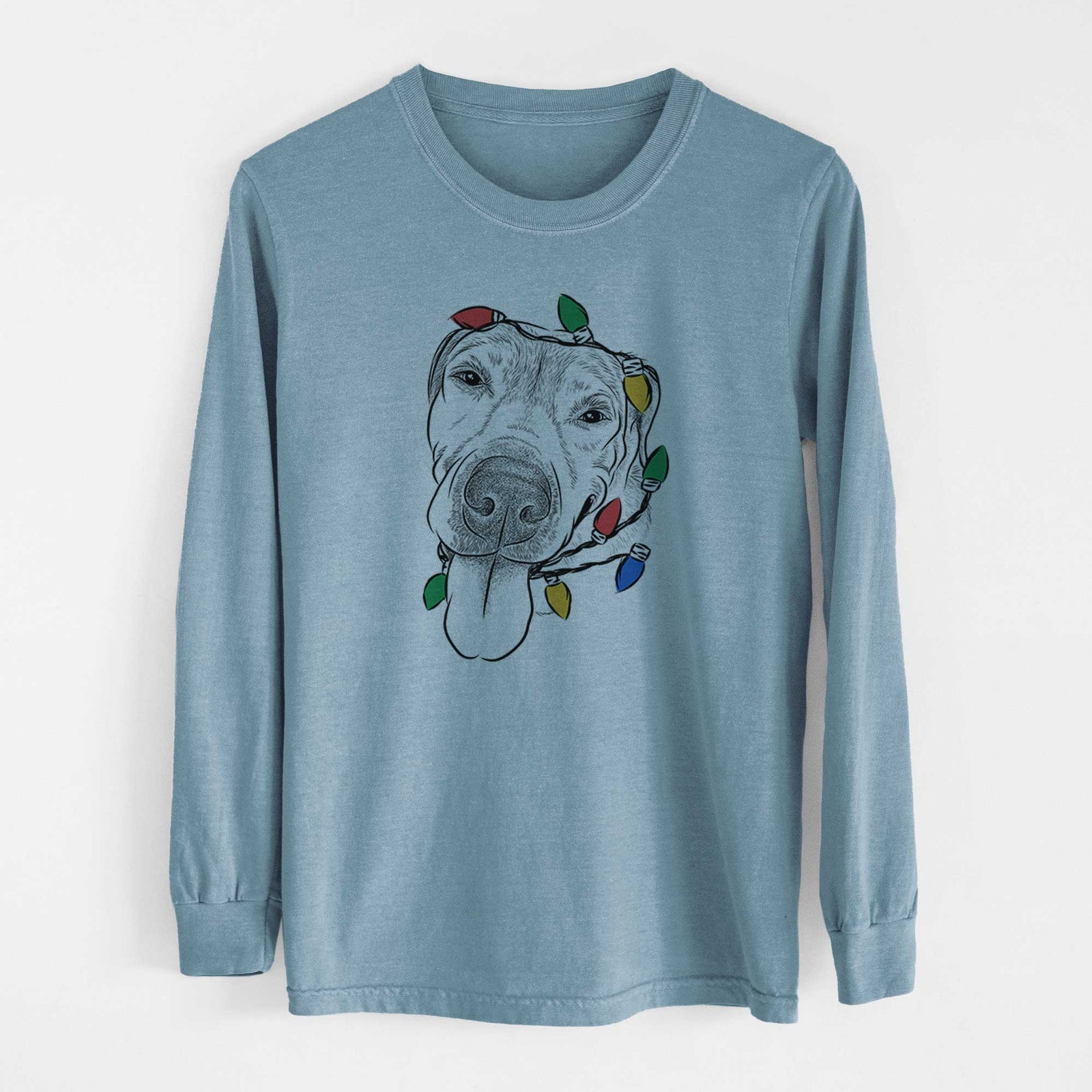 Christmas Lights Sugar the Staffordshire Terrier Mix - Heavyweight 100% Cotton Long Sleeve
