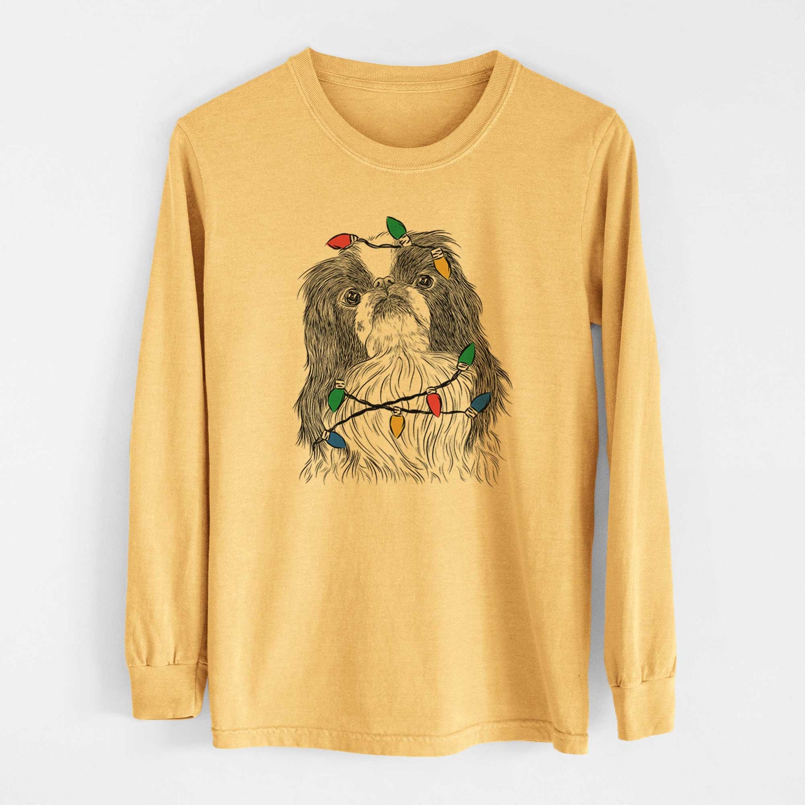Christmas Lights Suki the Japanese Chin - Heavyweight 100% Cotton Long Sleeve