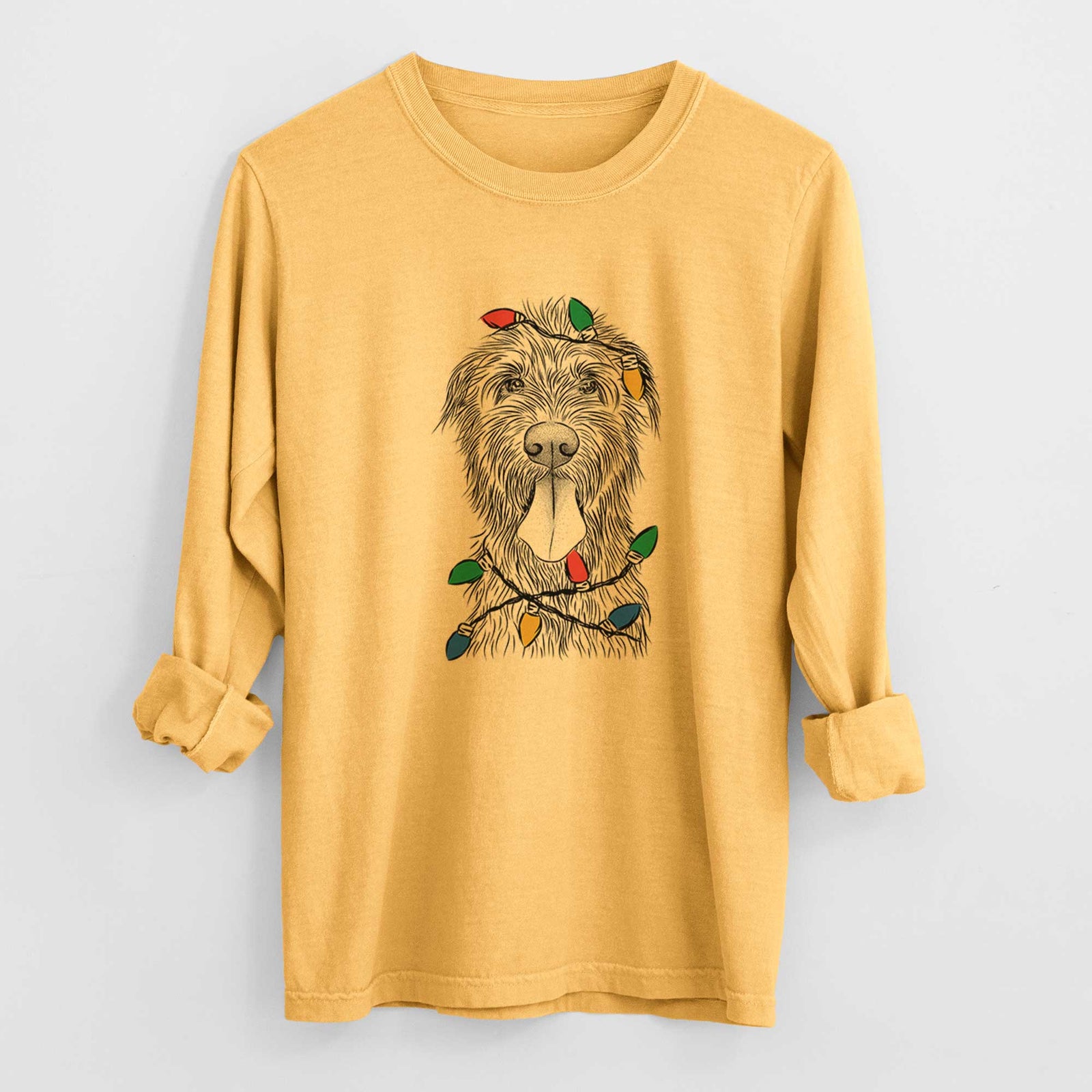Christmas Lights Sullivan the Irish Wolfhound - Heavyweight 100% Cotton Long Sleeve