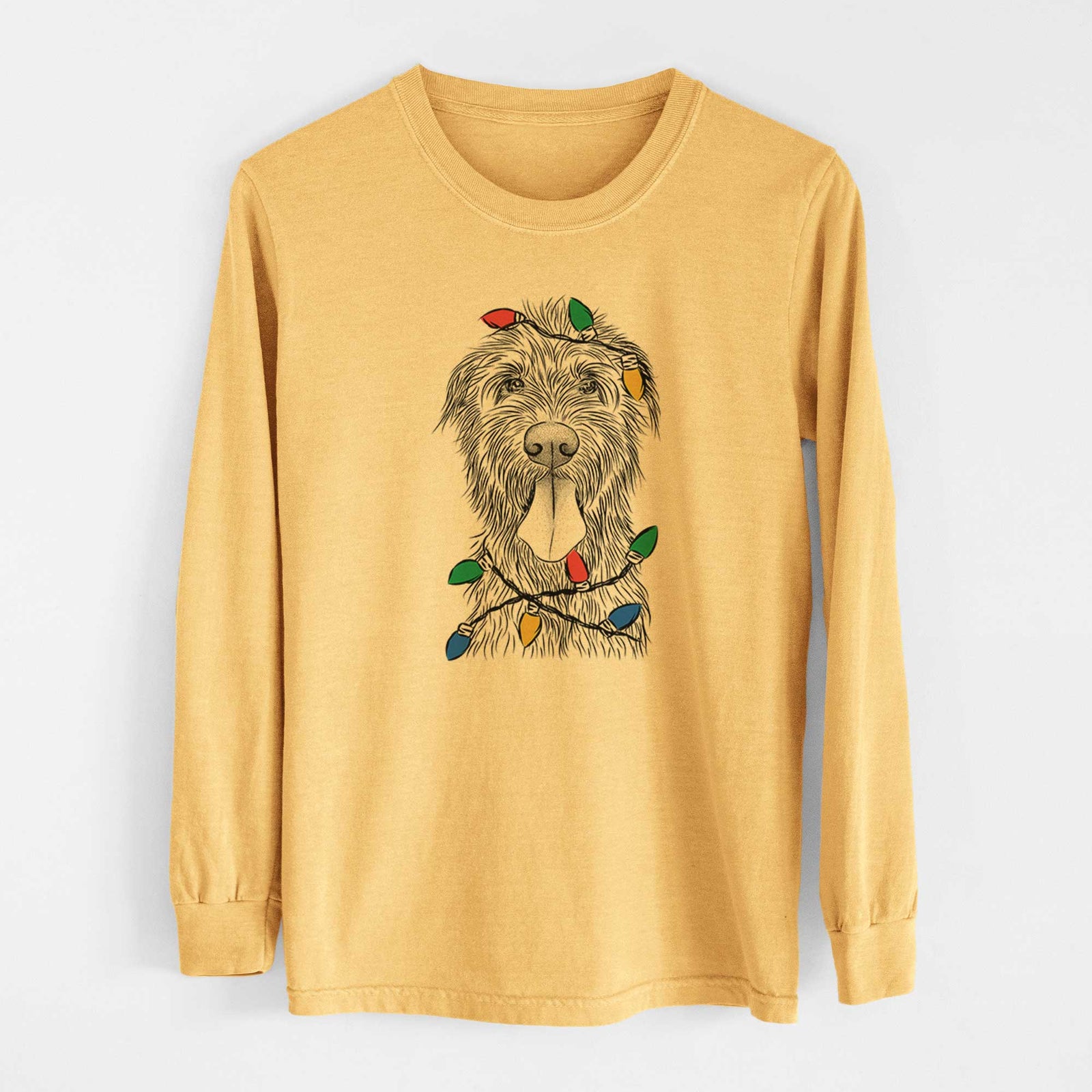 Christmas Lights Sullivan the Irish Wolfhound - Heavyweight 100% Cotton Long Sleeve