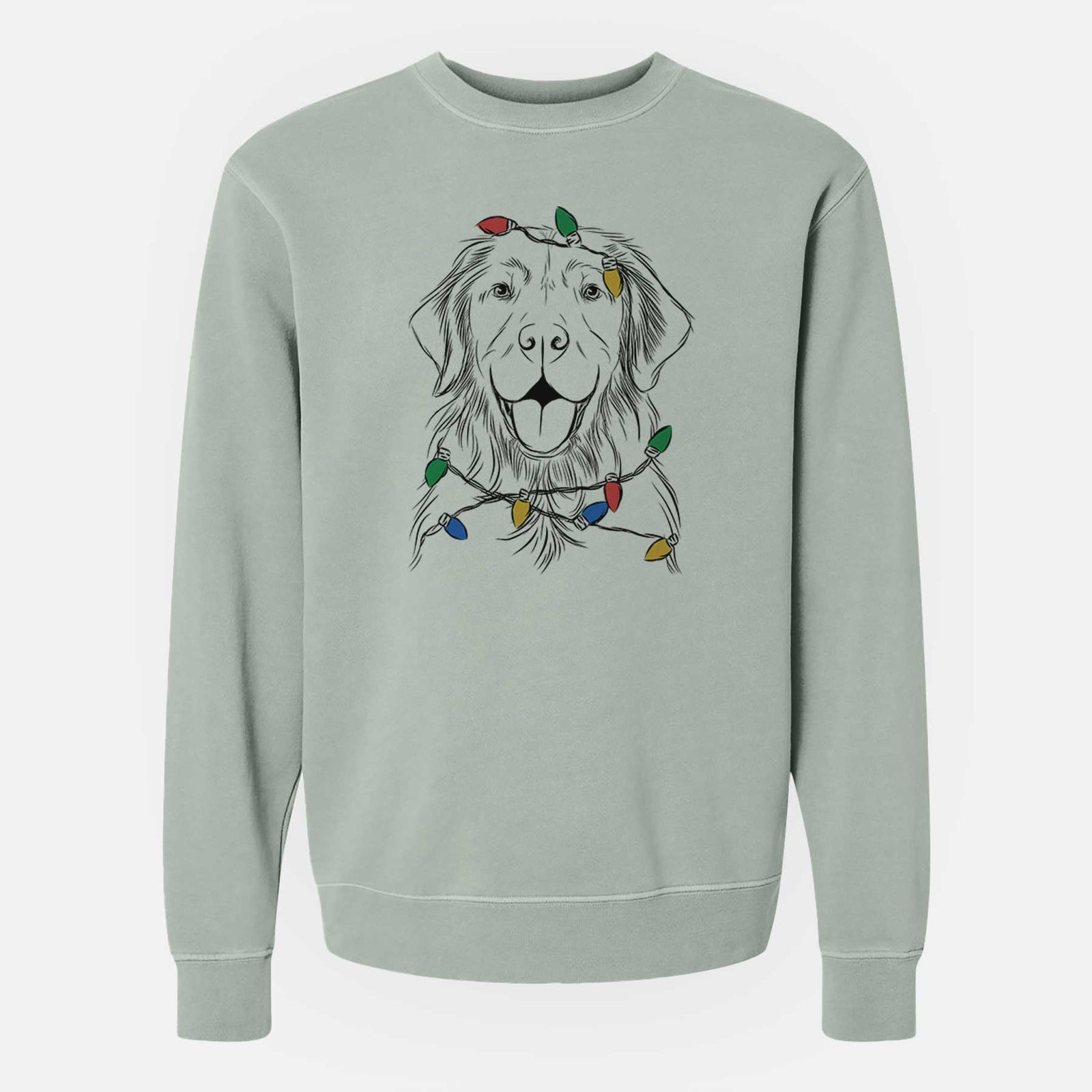 Christmas Lights Sunny the Golden Retriever - Unisex Pigment Dyed Crew Sweatshirt