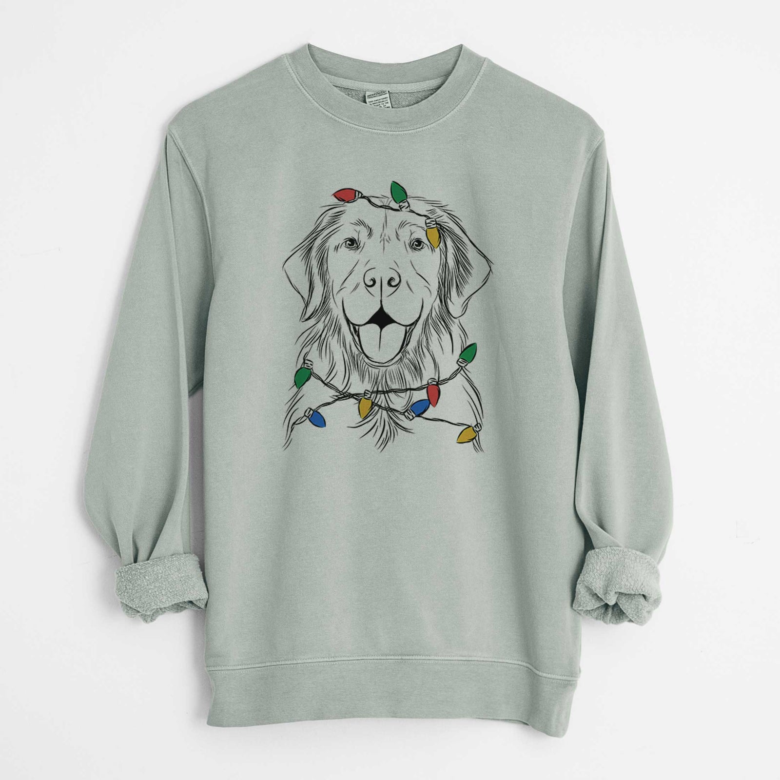 Christmas Lights Sunny the Golden Retriever - Unisex Pigment Dyed Crew Sweatshirt
