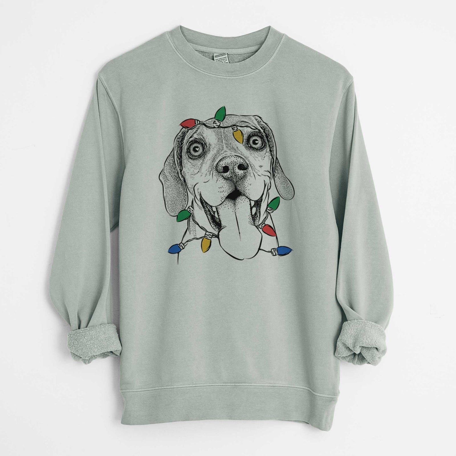 Christmas Lights Sunny the Beagle - Unisex Pigment Dyed Crew Sweatshirt