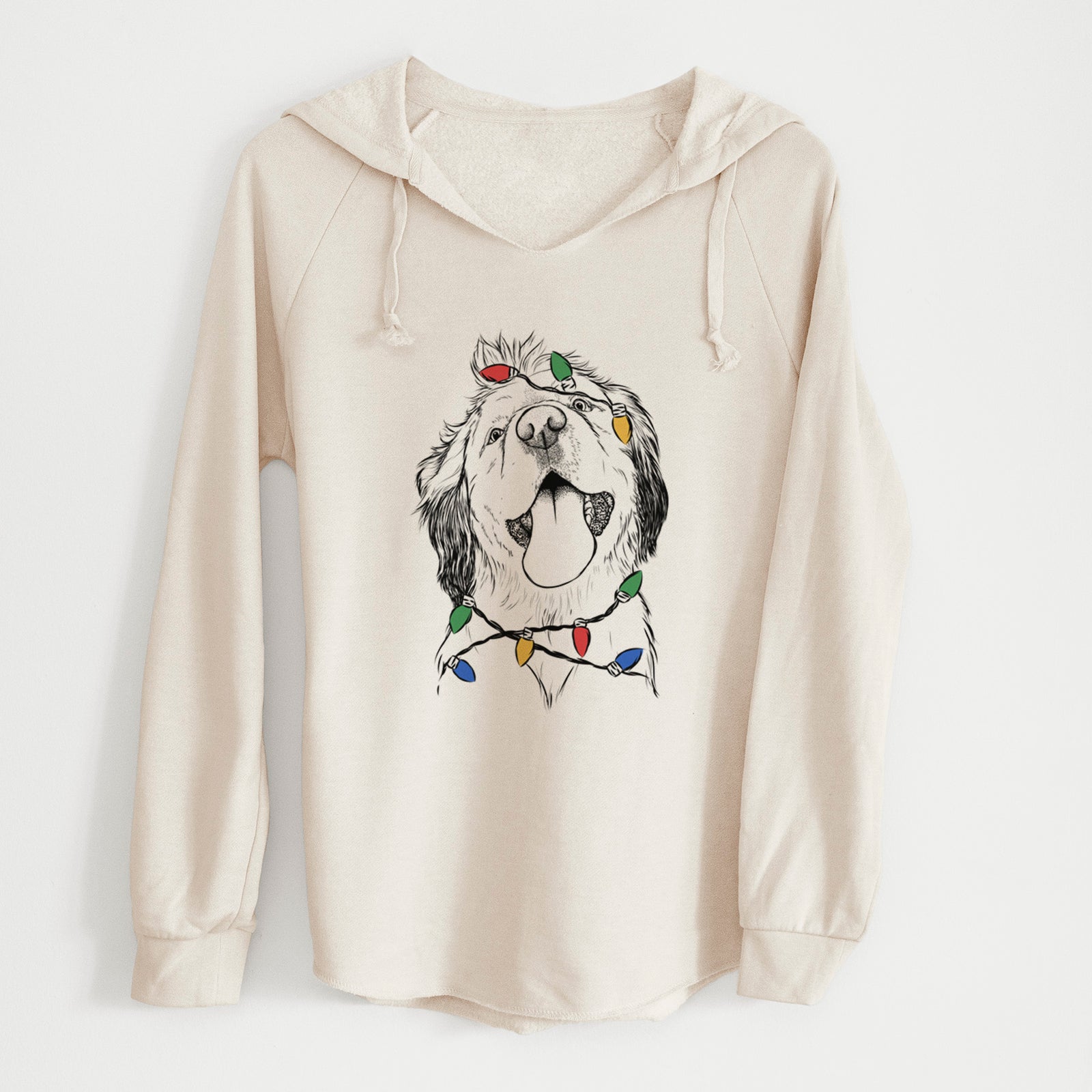 Christmas Lights Sven the Double Merle Spaniel Aussie Mix - Cali Wave Hooded Sweatshirt