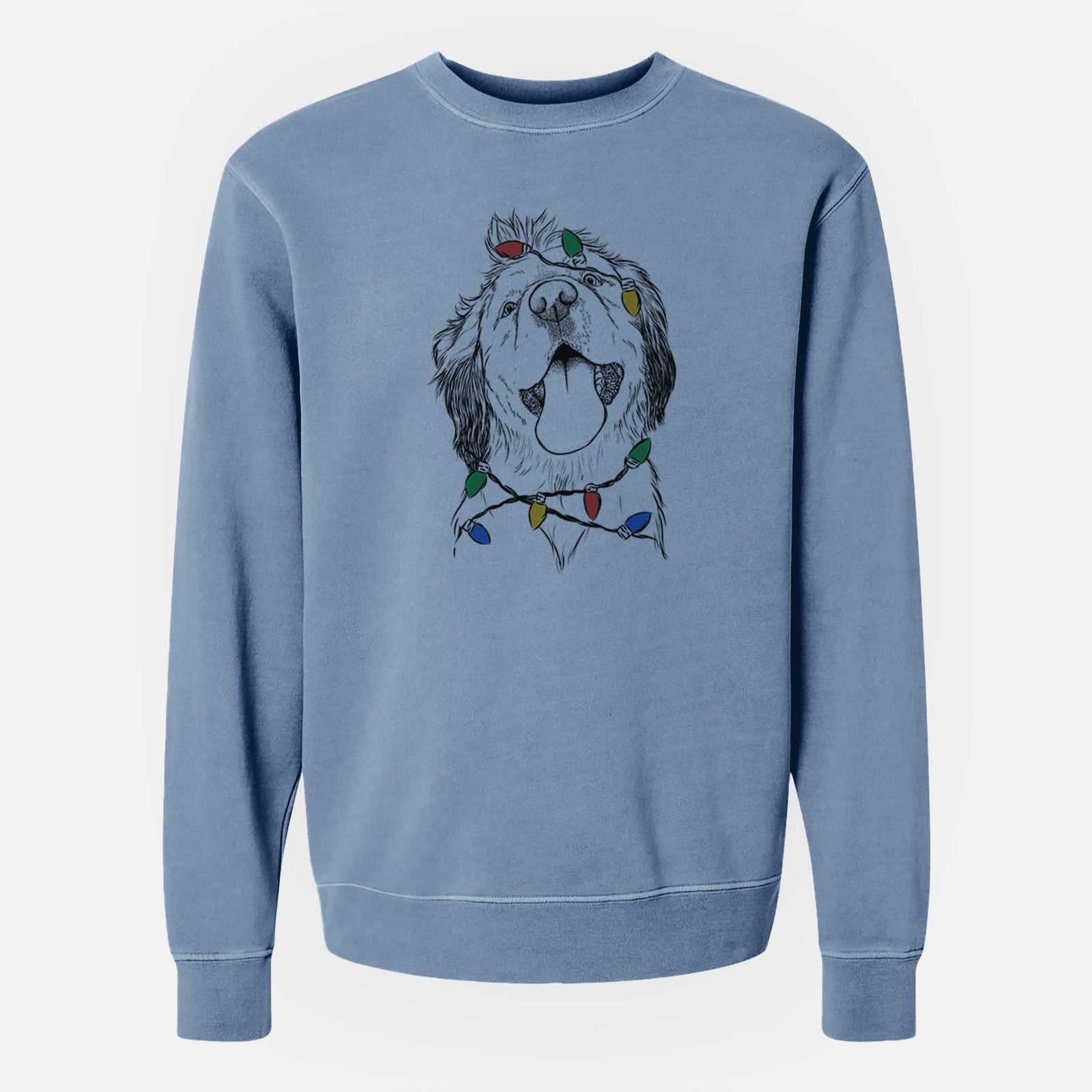 Christmas Lights Sven the Double Merle Spaniel Aussie Mix - Unisex Pigment Dyed Crew Sweatshirt