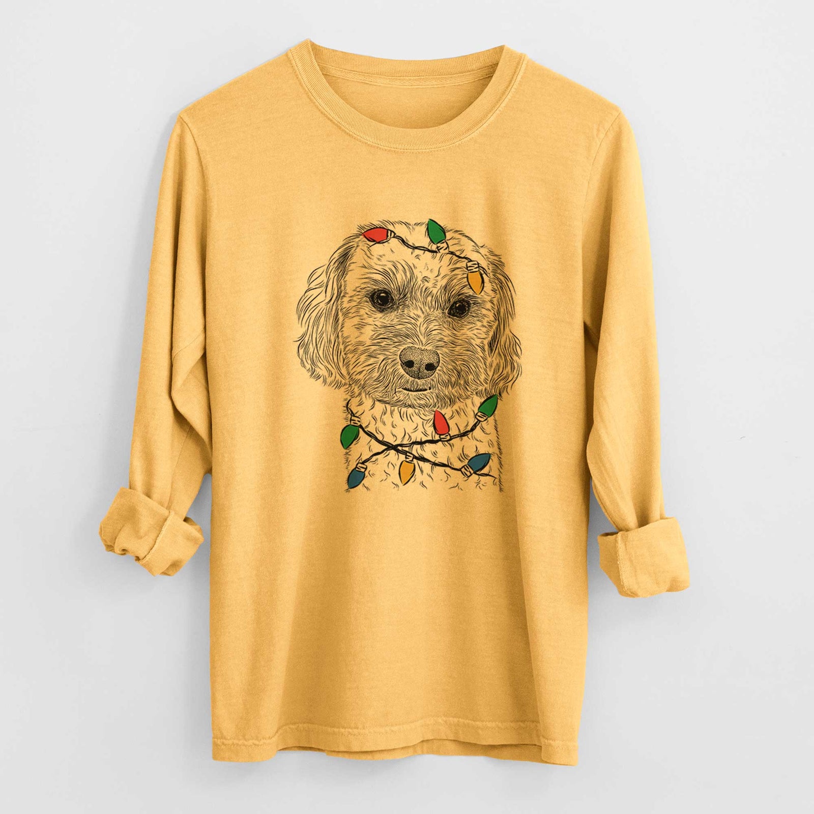Christmas Lights Sweet George the Mixed Breed - Heavyweight 100% Cotton Long Sleeve
