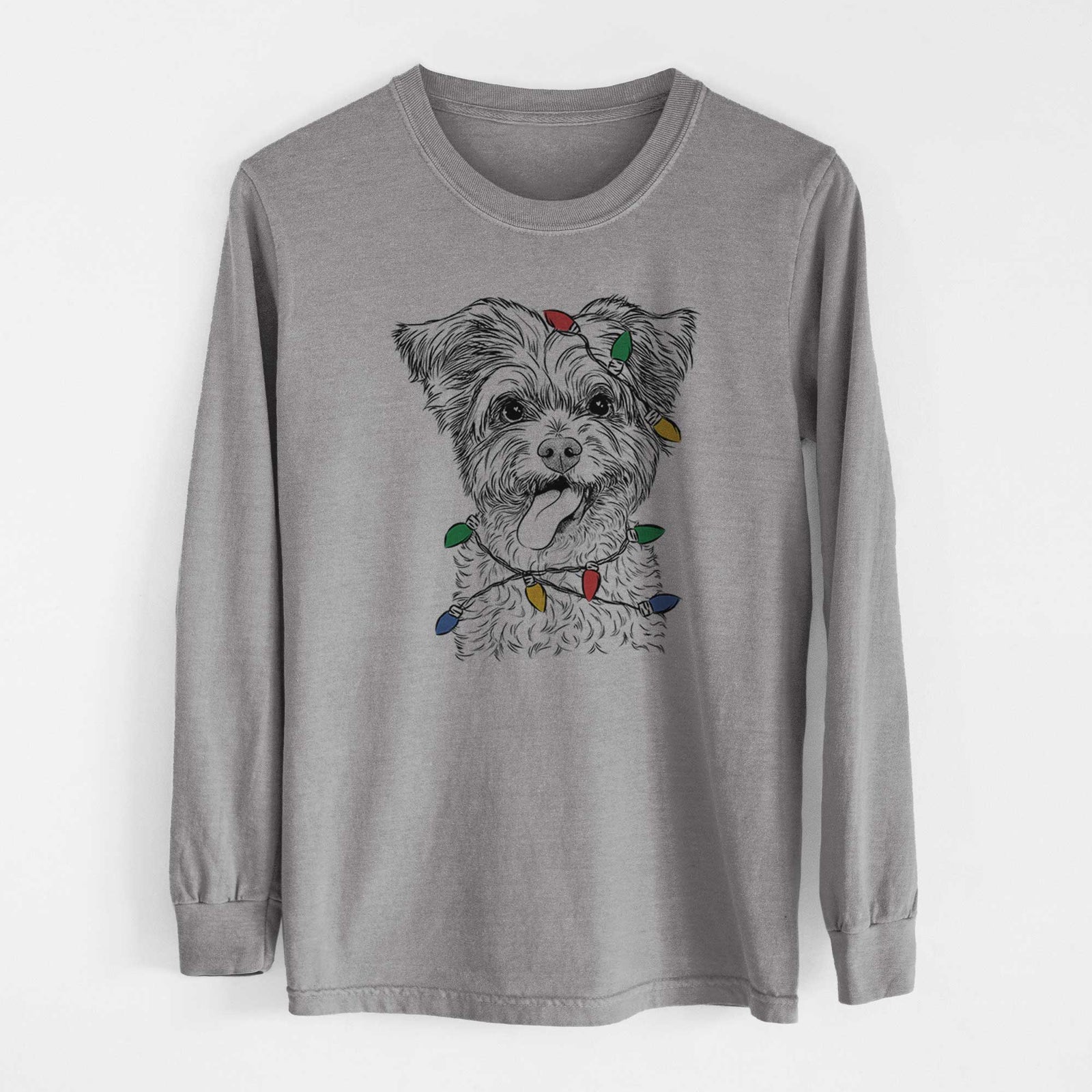 Christmas Lights Sweetie the Terrier Mix - Heavyweight 100% Cotton Long Sleeve