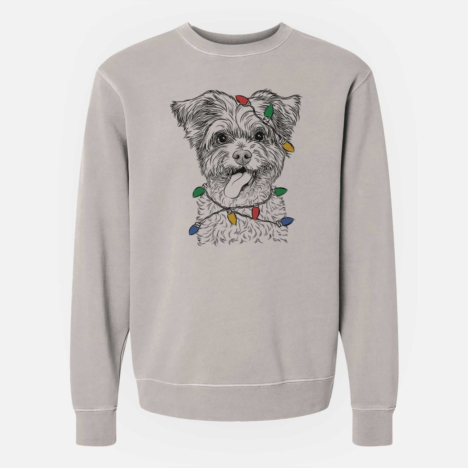 Christmas Lights Sweetie the Terrier Mix - Unisex Pigment Dyed Crew Sweatshirt