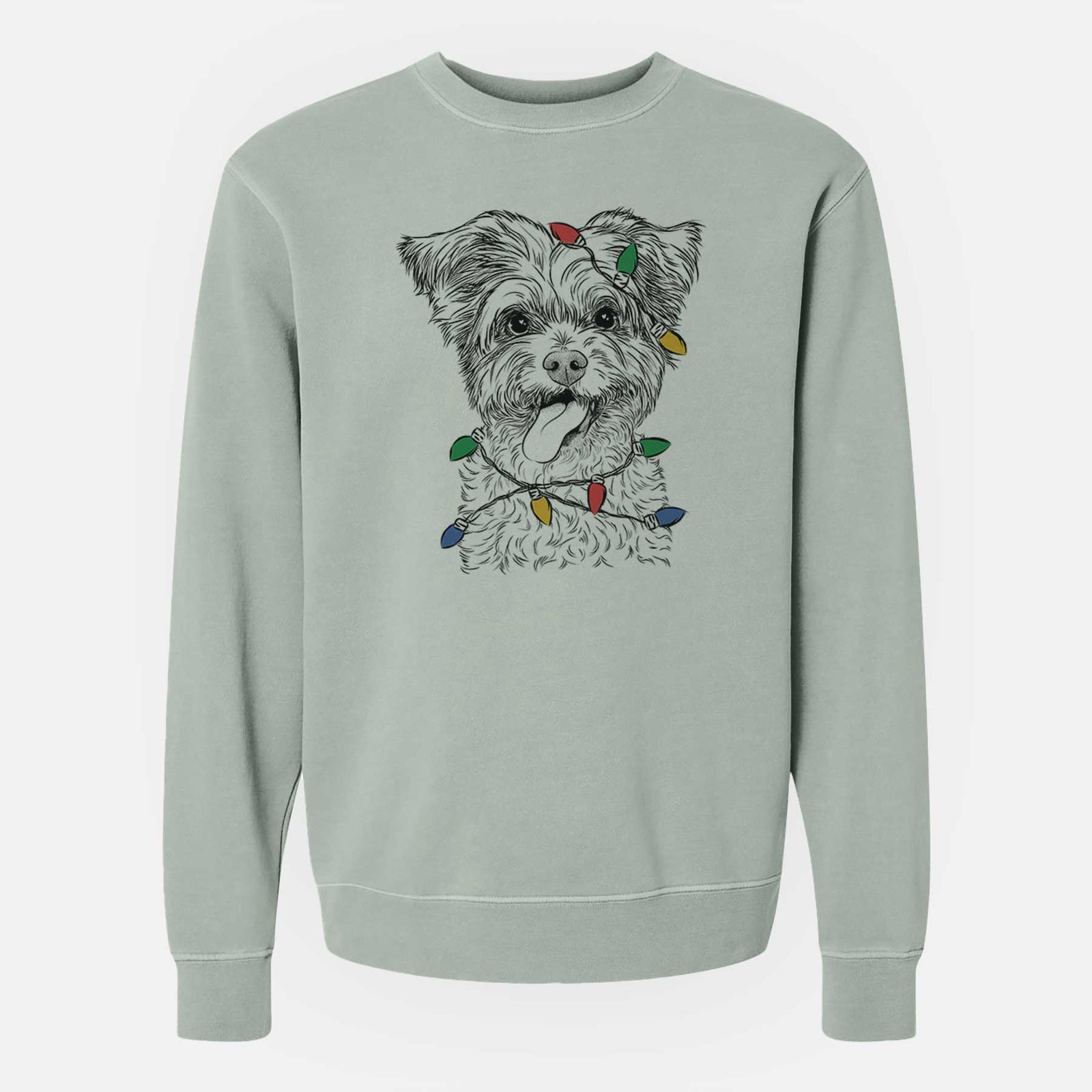 Christmas Lights Sweetie the Terrier Mix - Unisex Pigment Dyed Crew Sweatshirt