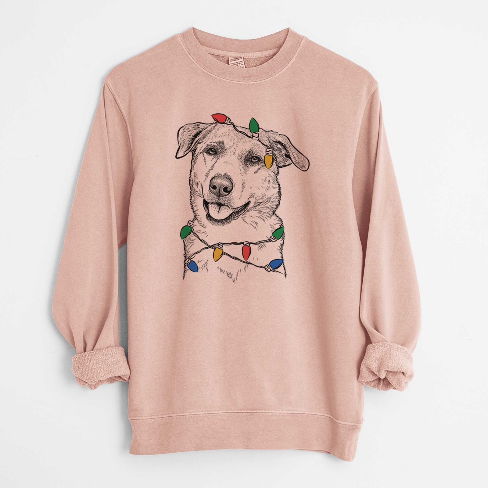 Christmas Lights Sydney the Great Pyrenees Australian Shepherd Mix - Unisex Pigment Dyed Crew Sweatshirt
