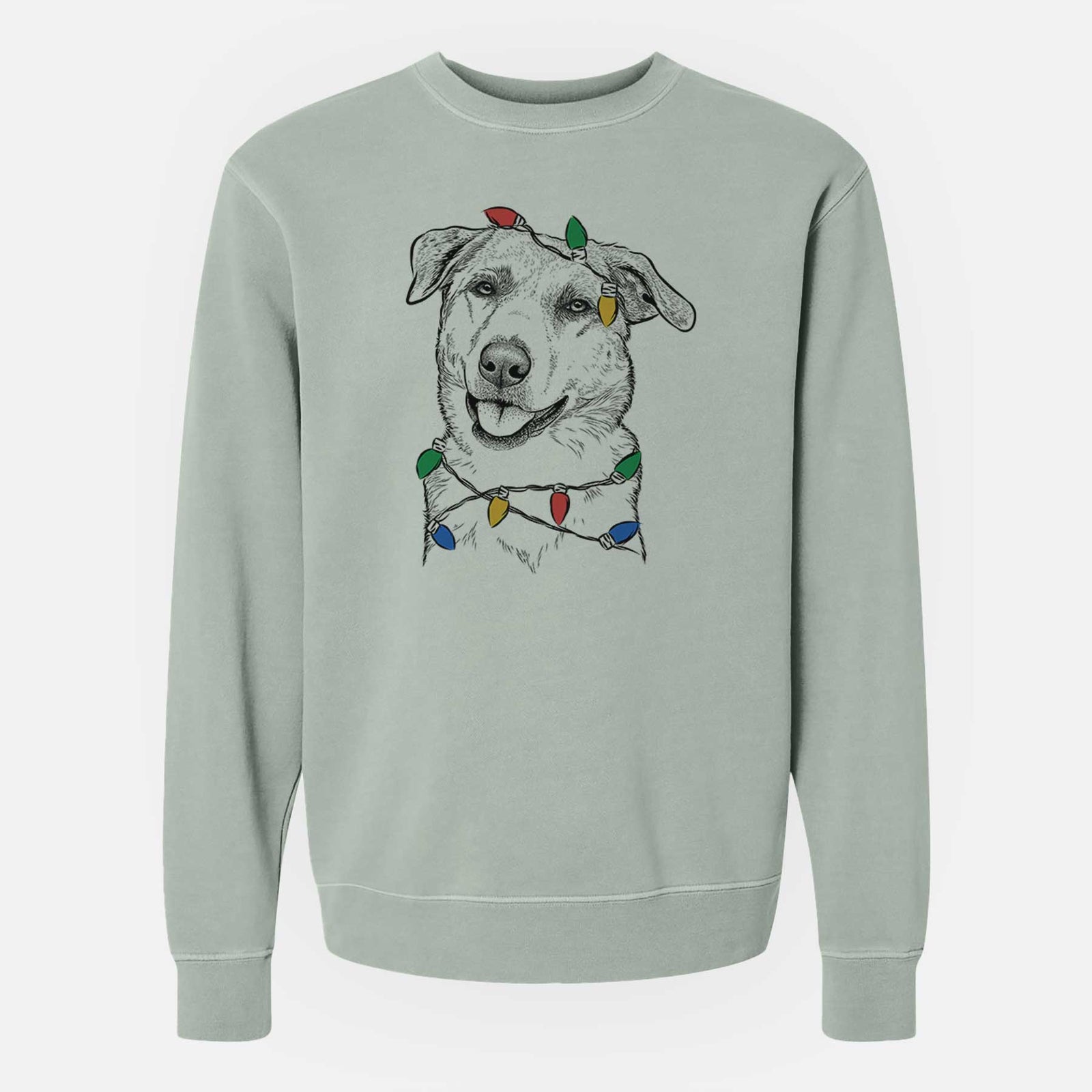 Christmas Lights Sydney the Great Pyrenees Australian Shepherd Mix - Unisex Pigment Dyed Crew Sweatshirt