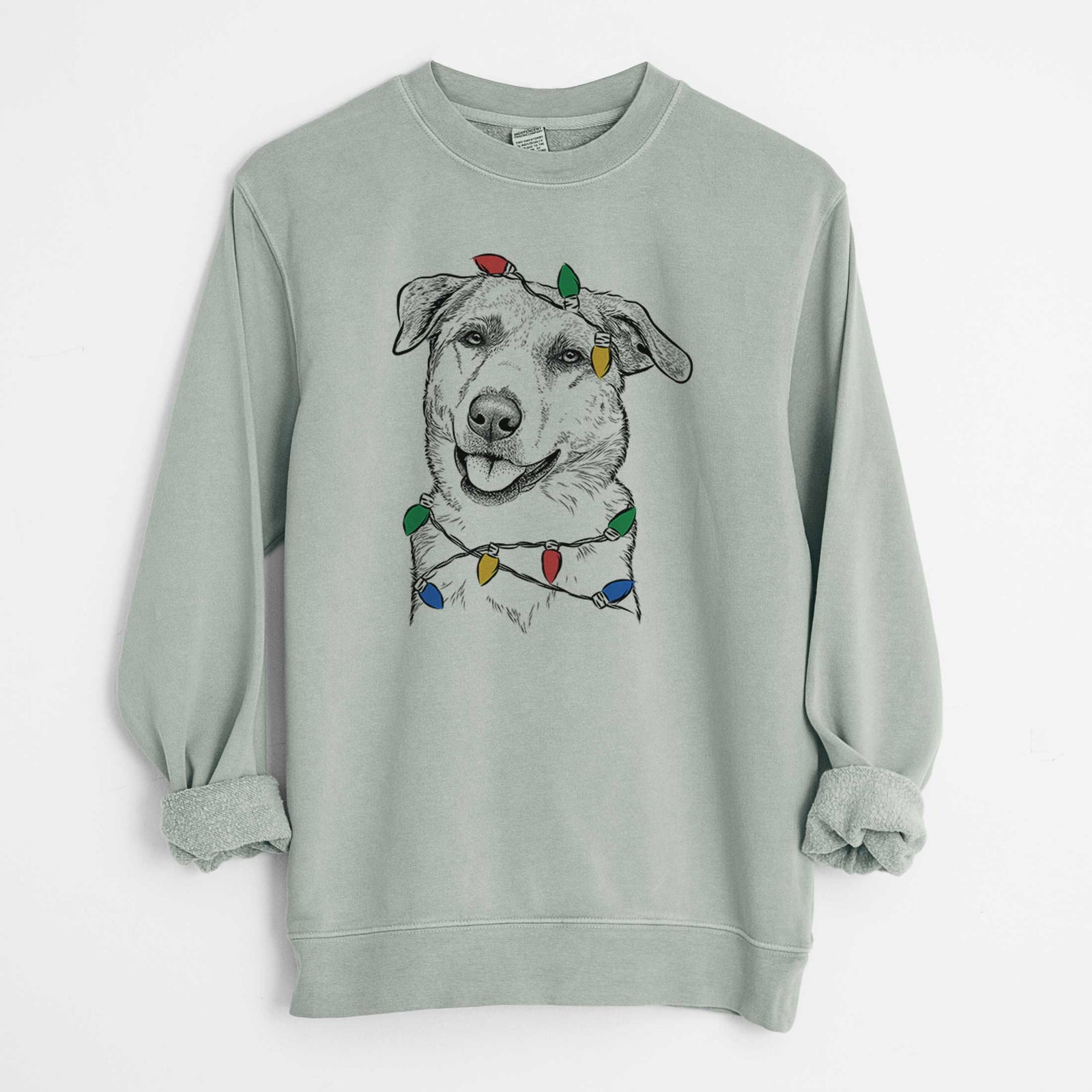 Christmas Lights Sydney the Great Pyrenees Australian Shepherd Mix - Unisex Pigment Dyed Crew Sweatshirt