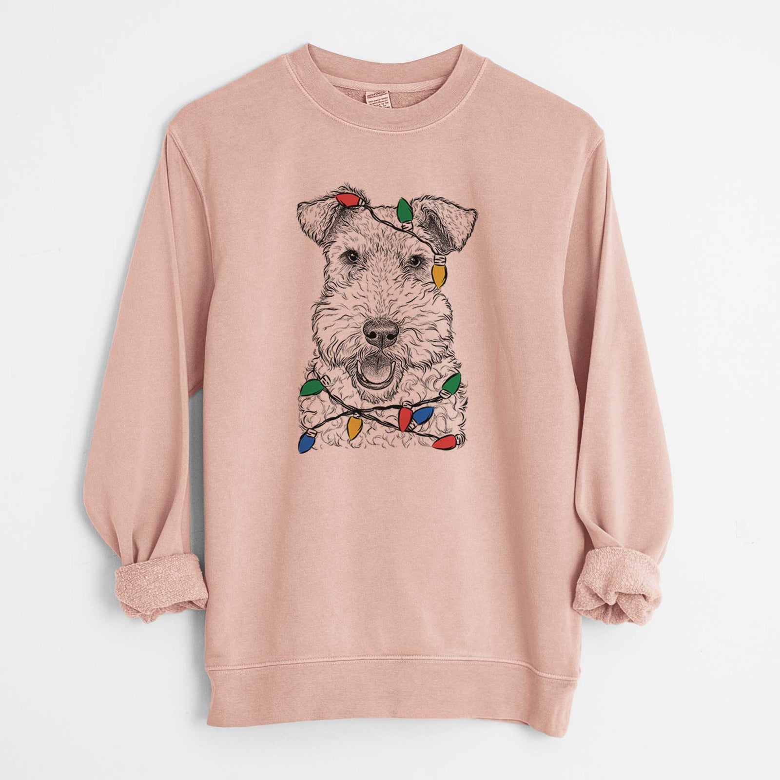 Christmas Lights Ted the Wire Fox Terrier - Unisex Pigment Dyed Crew Sweatshirt
