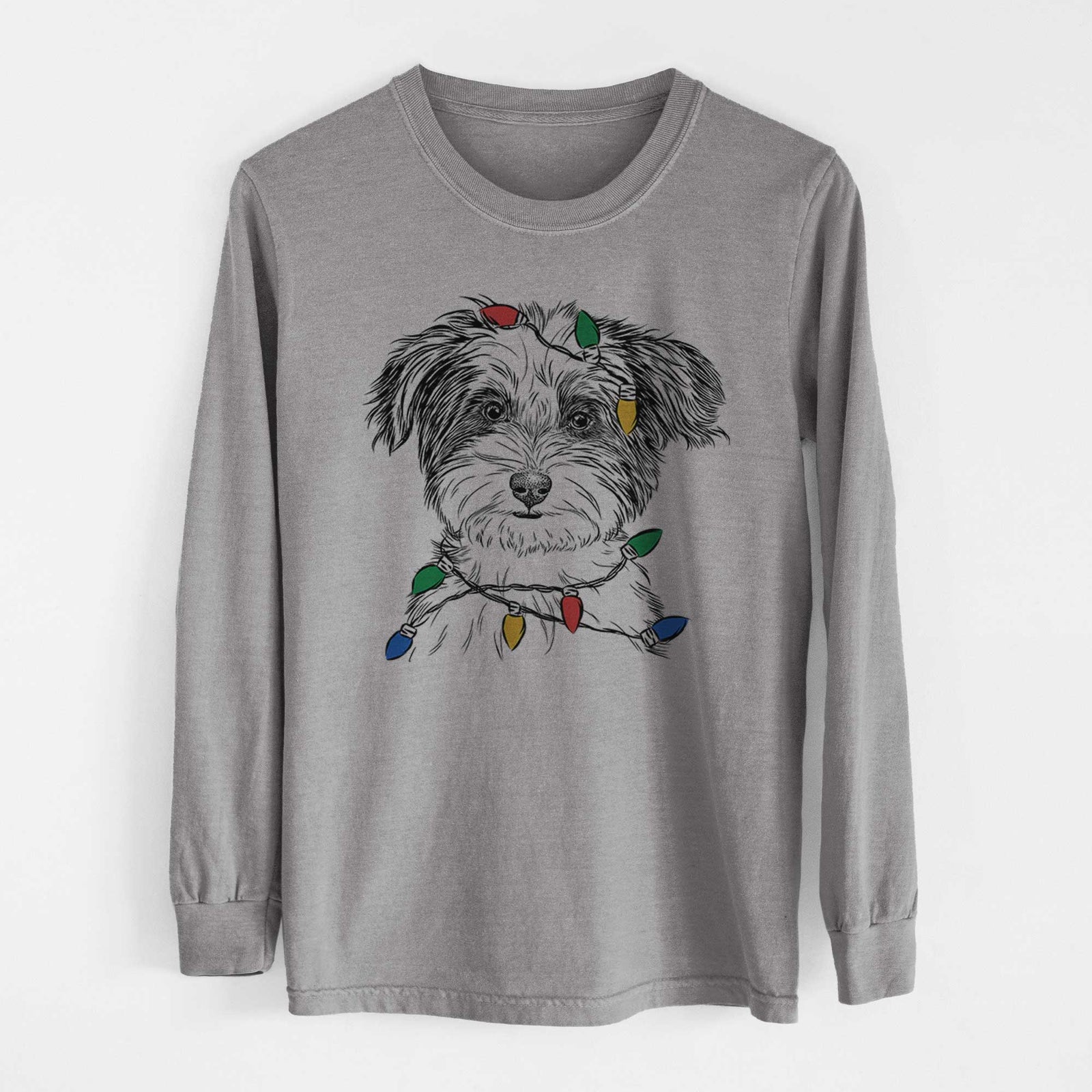 Christmas Lights Teddy the Havanese - Heavyweight 100% Cotton Long Sleeve