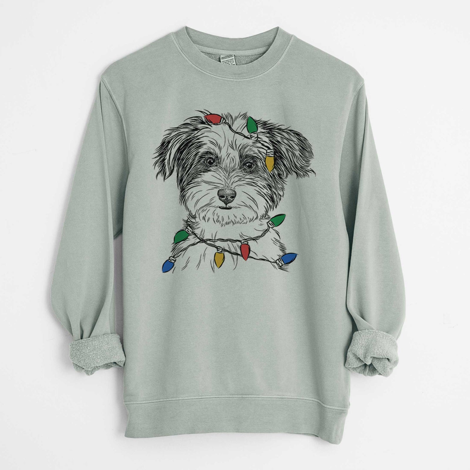 Christmas Lights Teddy the Havanese - Unisex Pigment Dyed Crew Sweatshirt