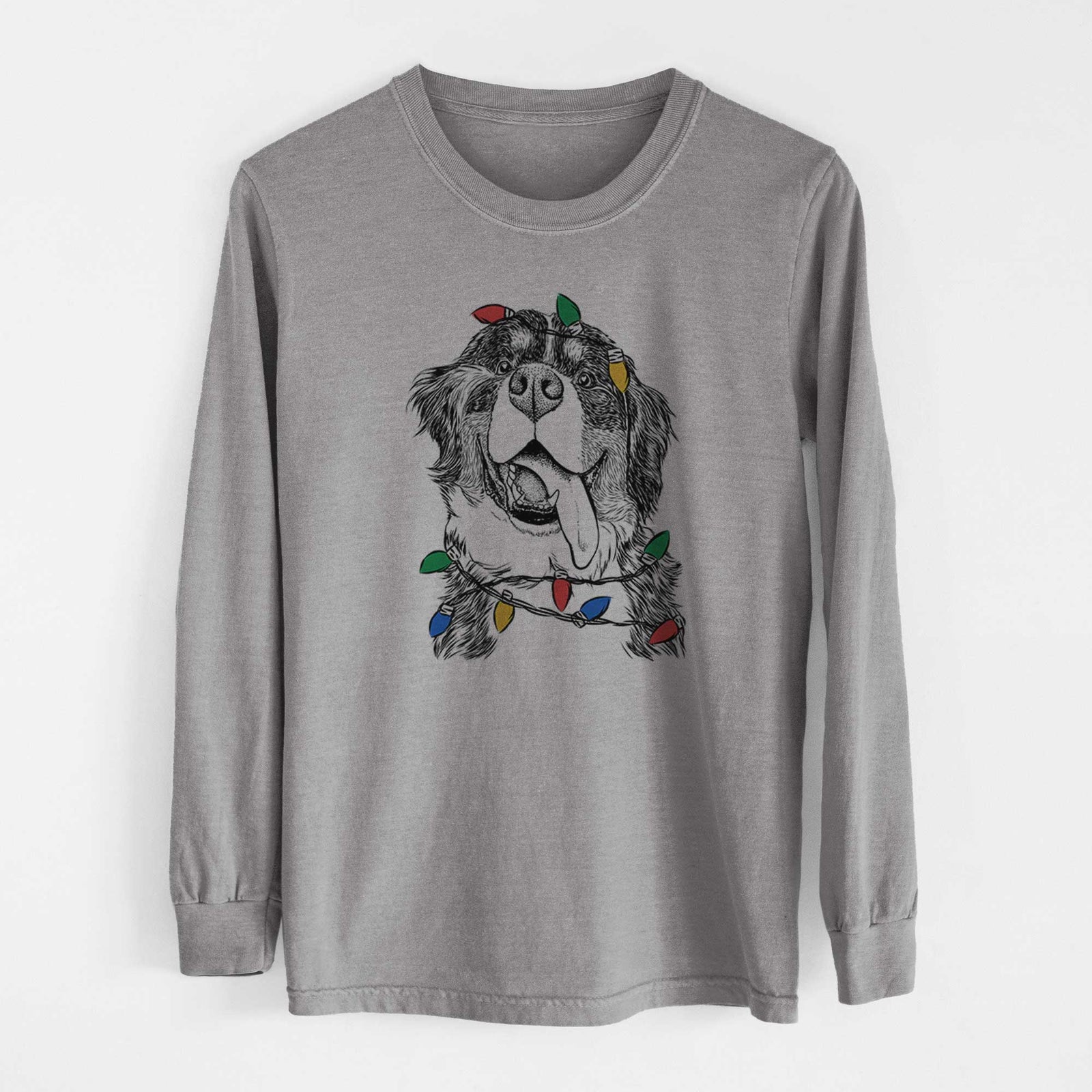 Christmas Lights Theo the Bernese Mountain Dog - Heavyweight 100% Cotton Long Sleeve
