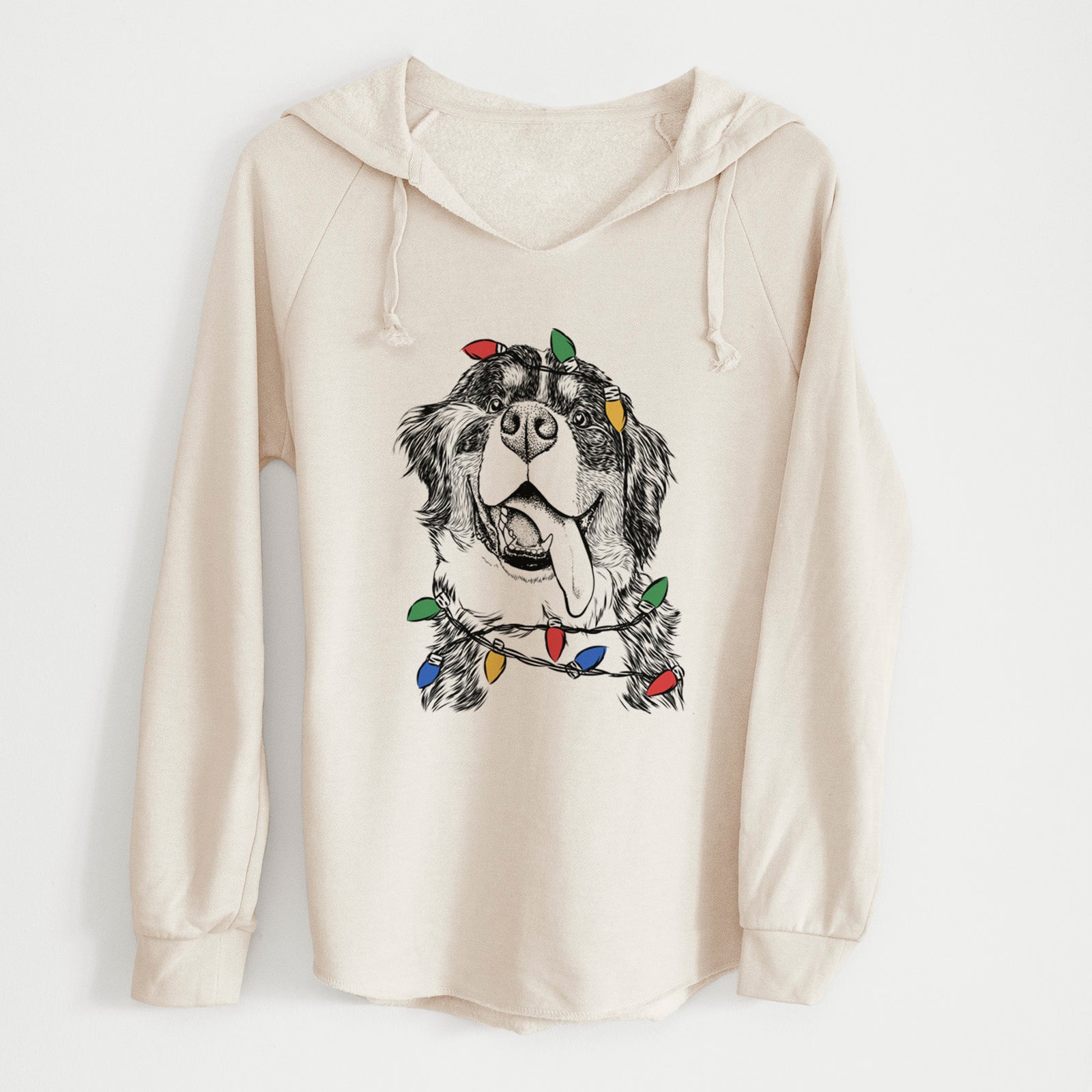 Christmas Lights Theo the Bernese Mountain Dog - Cali Wave Hooded Sweatshirt