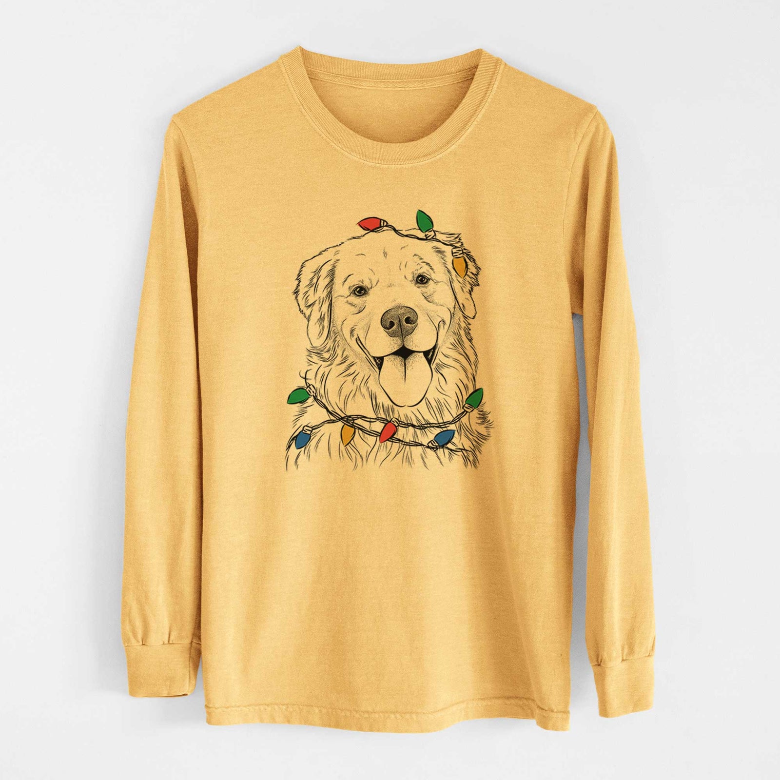 Christmas Lights Ticket the Golden Retriever - Heavyweight 100% Cotton Long Sleeve