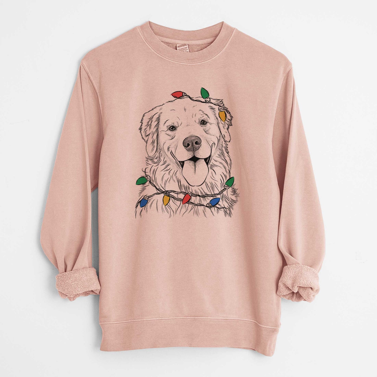 Christmas Lights Ticket the Golden Retriever - Unisex Pigment Dyed Crew Sweatshirt