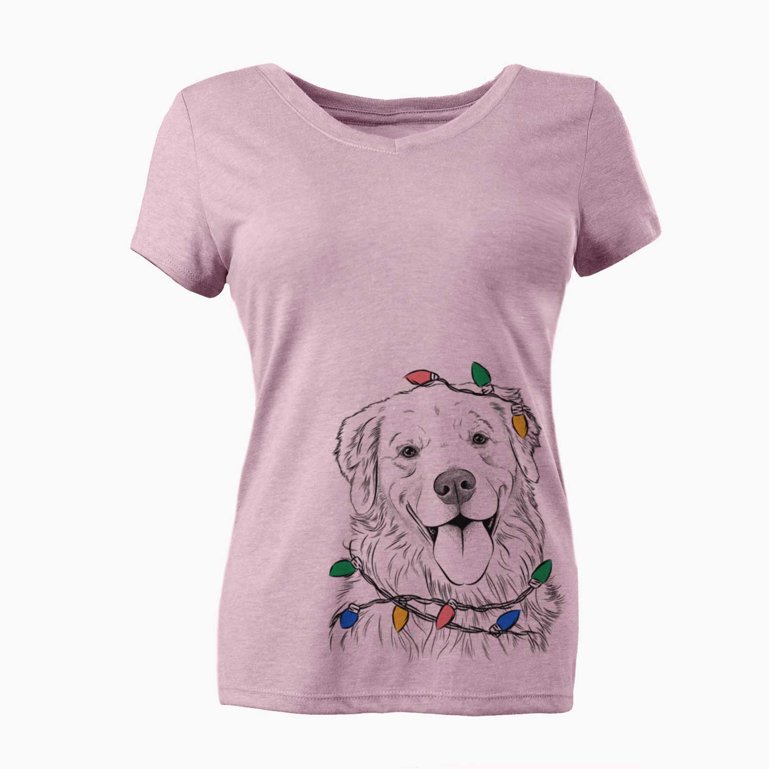 Christmas Lights Ticket the Golden Retriever - Women's V-neck Shirt