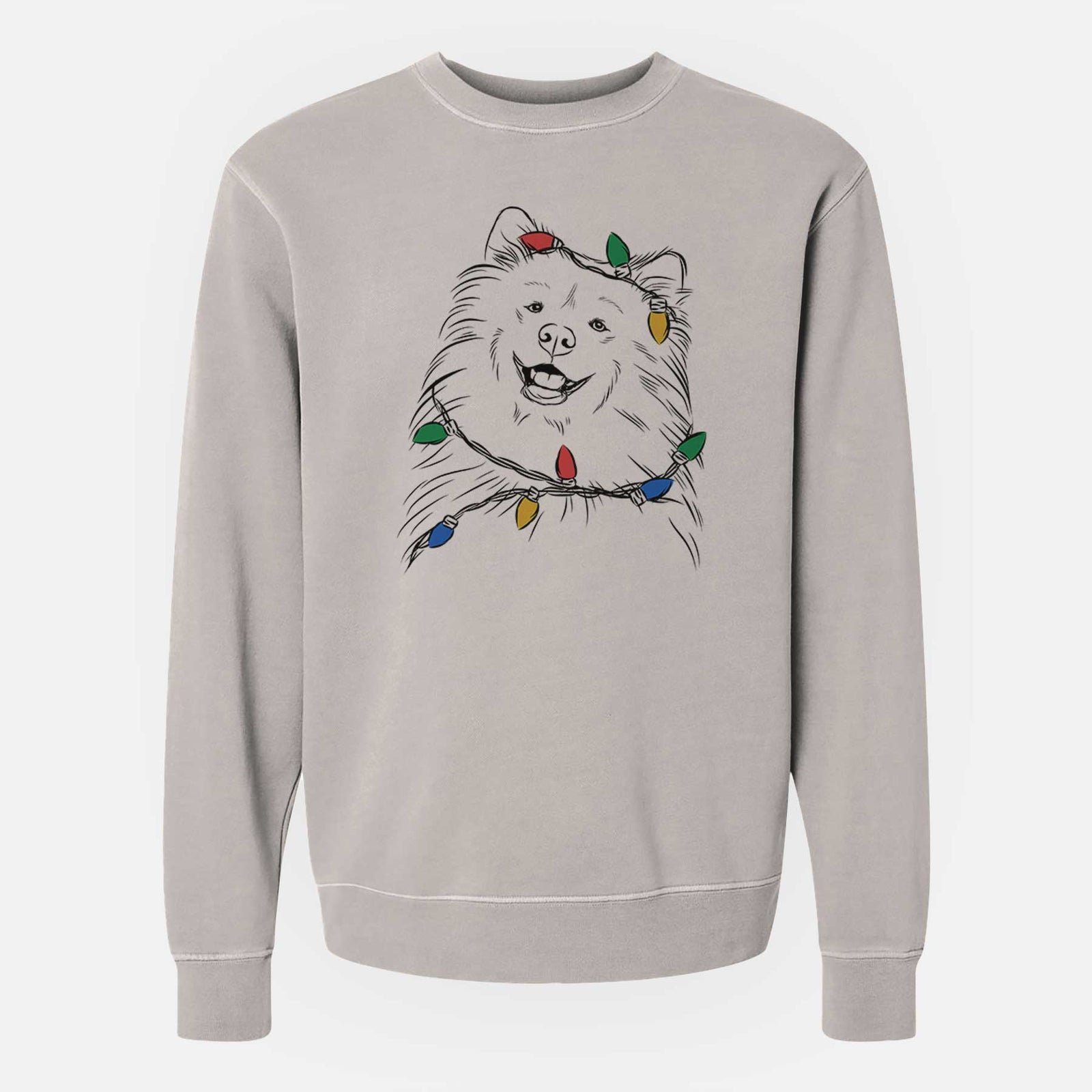 Christmas Lights Tillie the Samoyed - Unisex Pigment Dyed Crew Sweatshirt