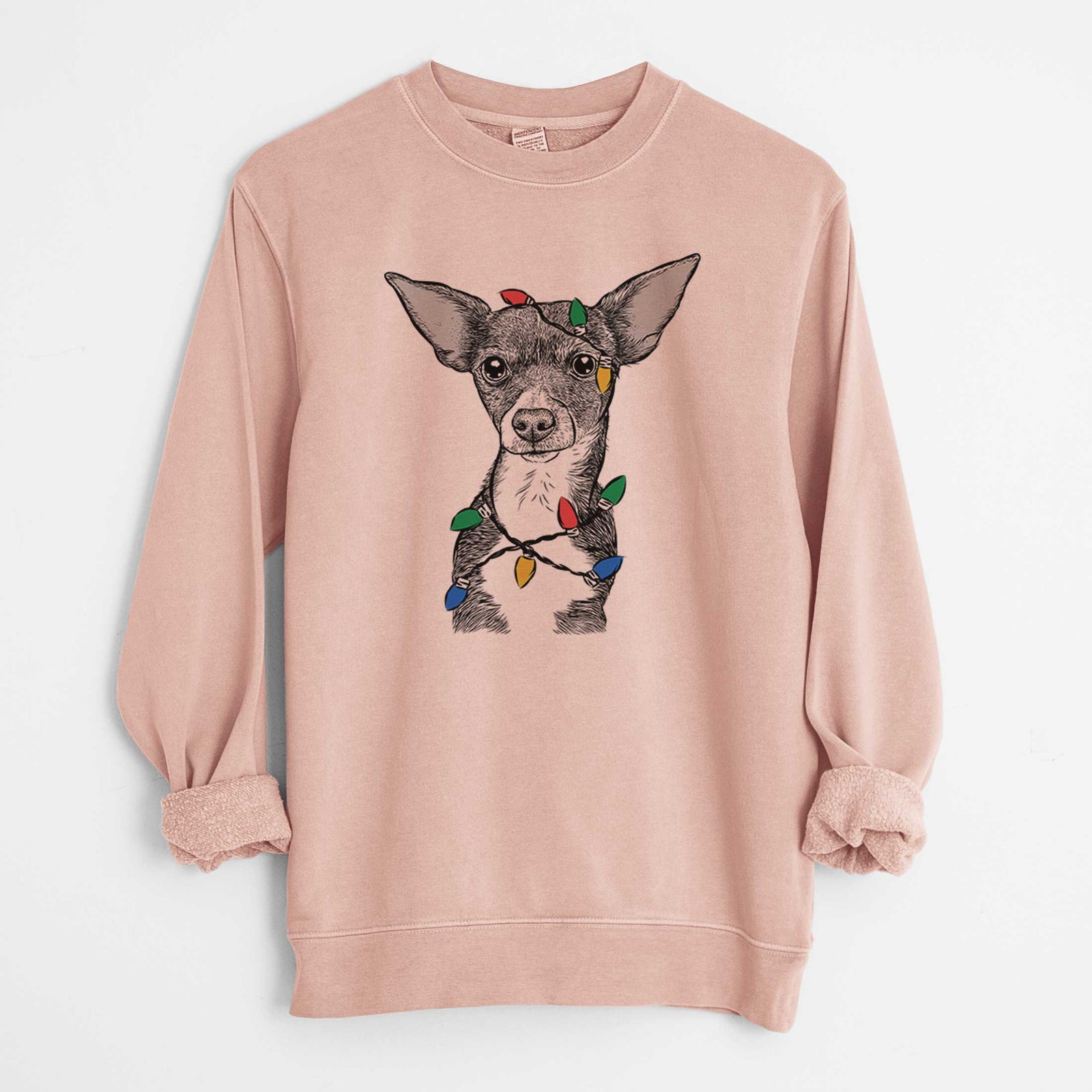 Christmas Lights Tiny Archie the Mixed Breed - Unisex Pigment Dyed Crew Sweatshirt