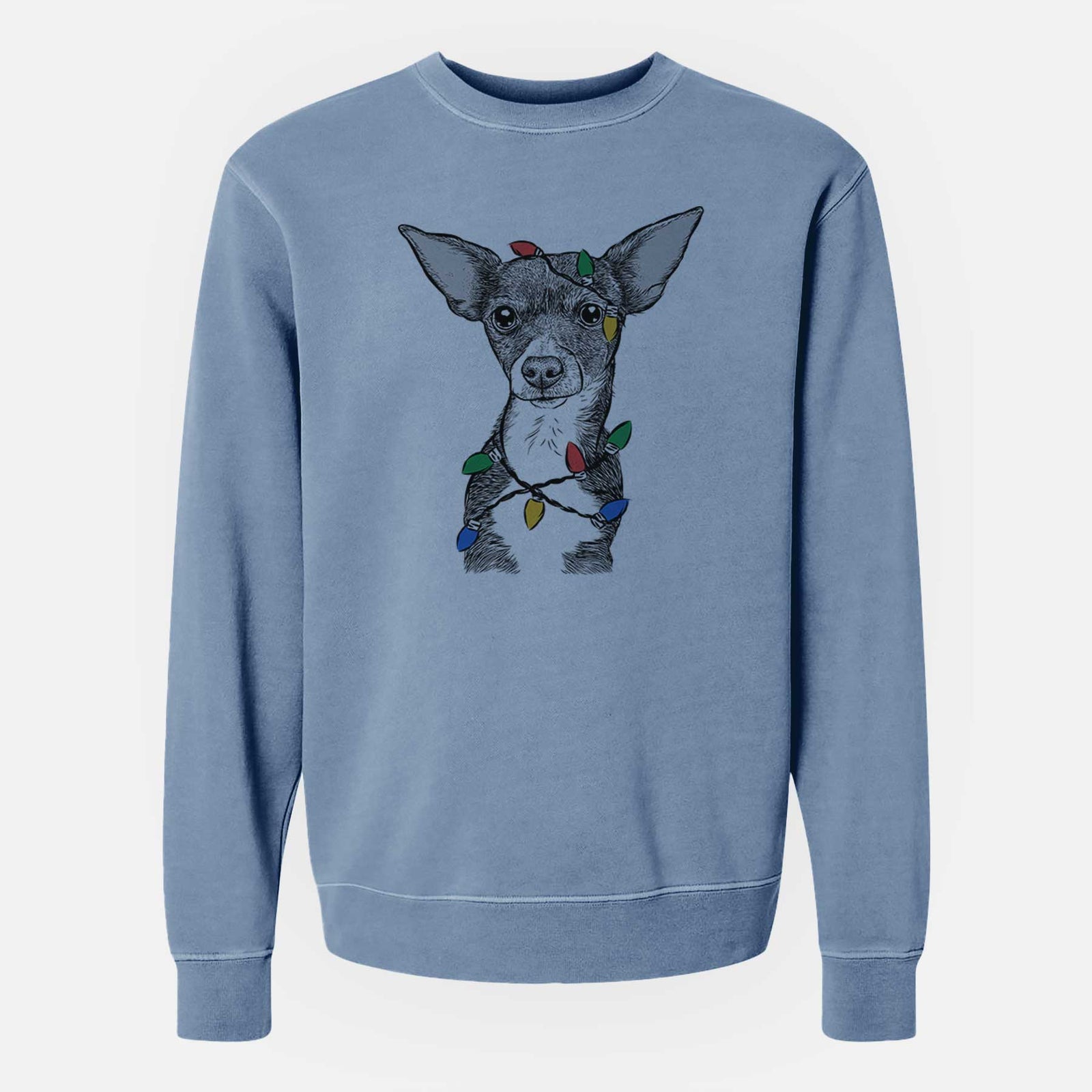 Christmas Lights Tiny Archie the Mixed Breed - Unisex Pigment Dyed Crew Sweatshirt
