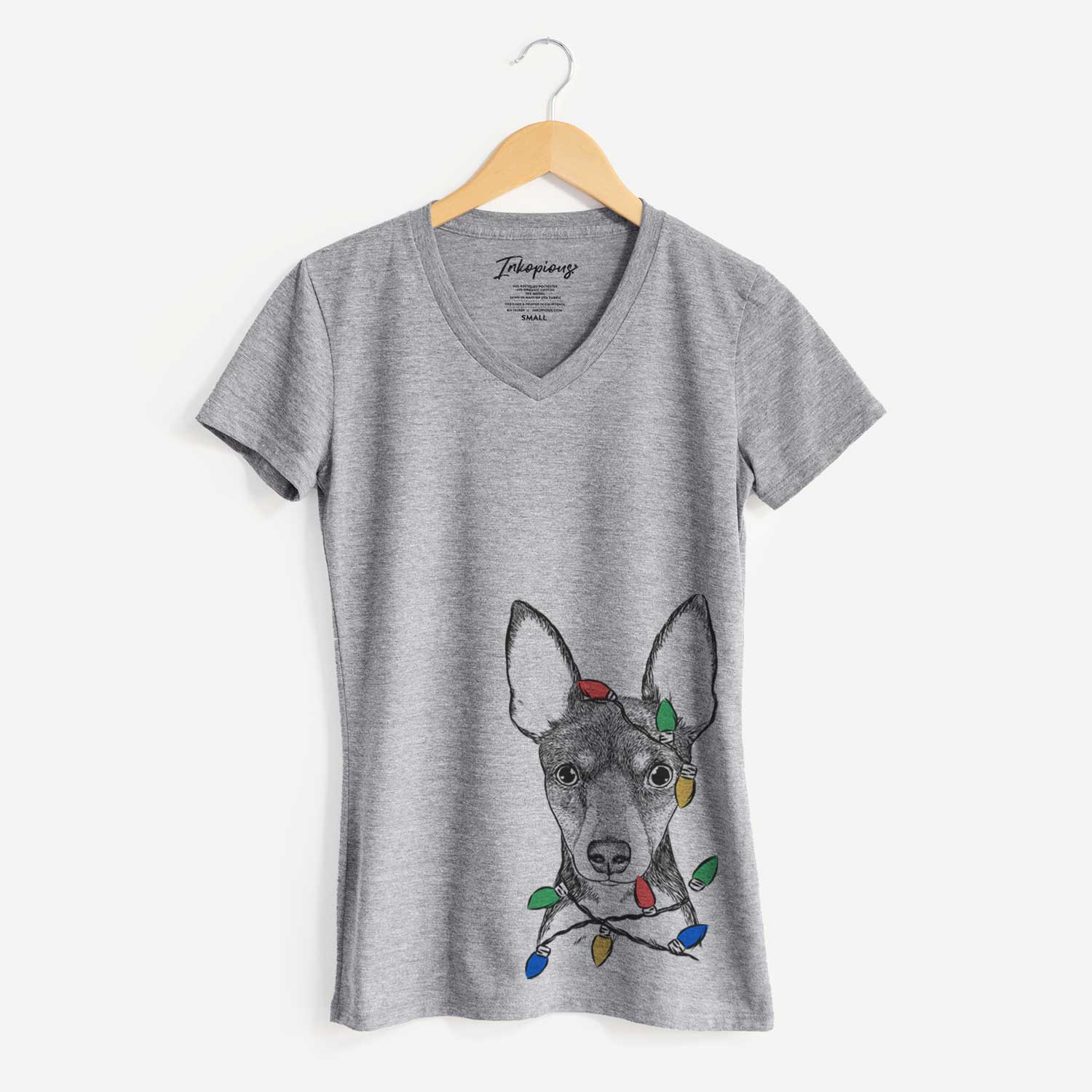 Christmas Lights Tiny the Toy Fox Terrier - Women's V-neck Shirt