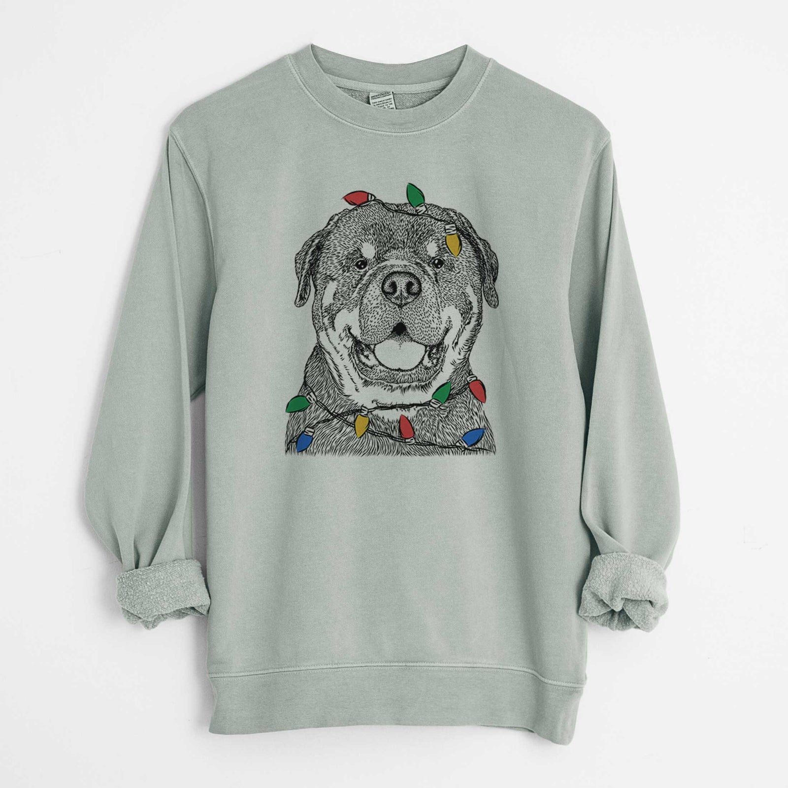 Christmas Lights Titan the Rottweiler - Unisex Pigment Dyed Crew Sweatshirt