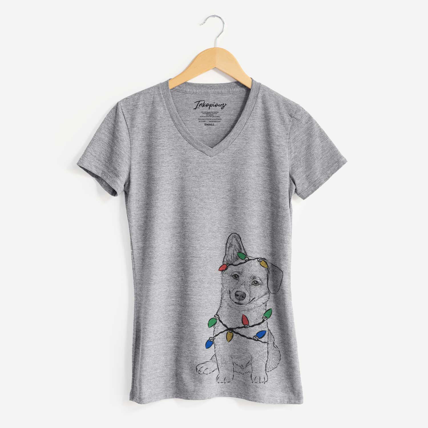 Christmas Lights Toby the Corgi Puppy - Women's V-neck Shirt