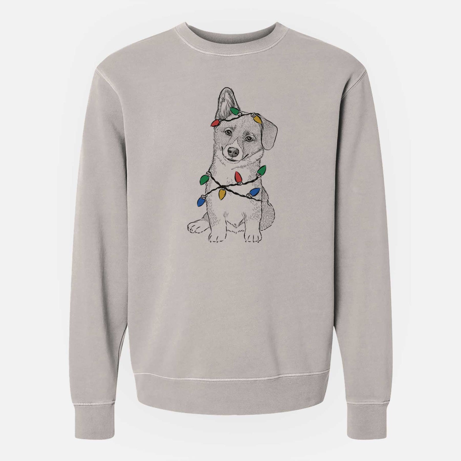 Christmas Lights Toby the Corgi Puppy - Unisex Pigment Dyed Crew Sweatshirt