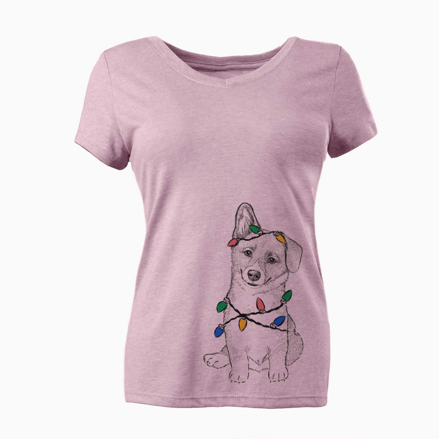 Christmas Lights Toby the Corgi Puppy - Women's V-neck Shirt