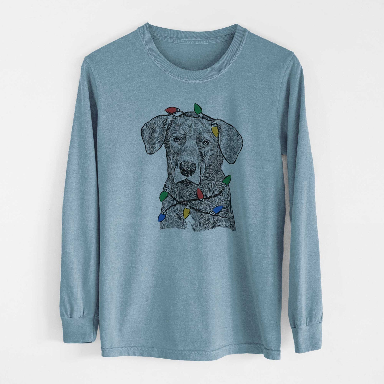 Christmas Lights Tom the Lab Dane Mix - Heavyweight 100% Cotton Long Sleeve