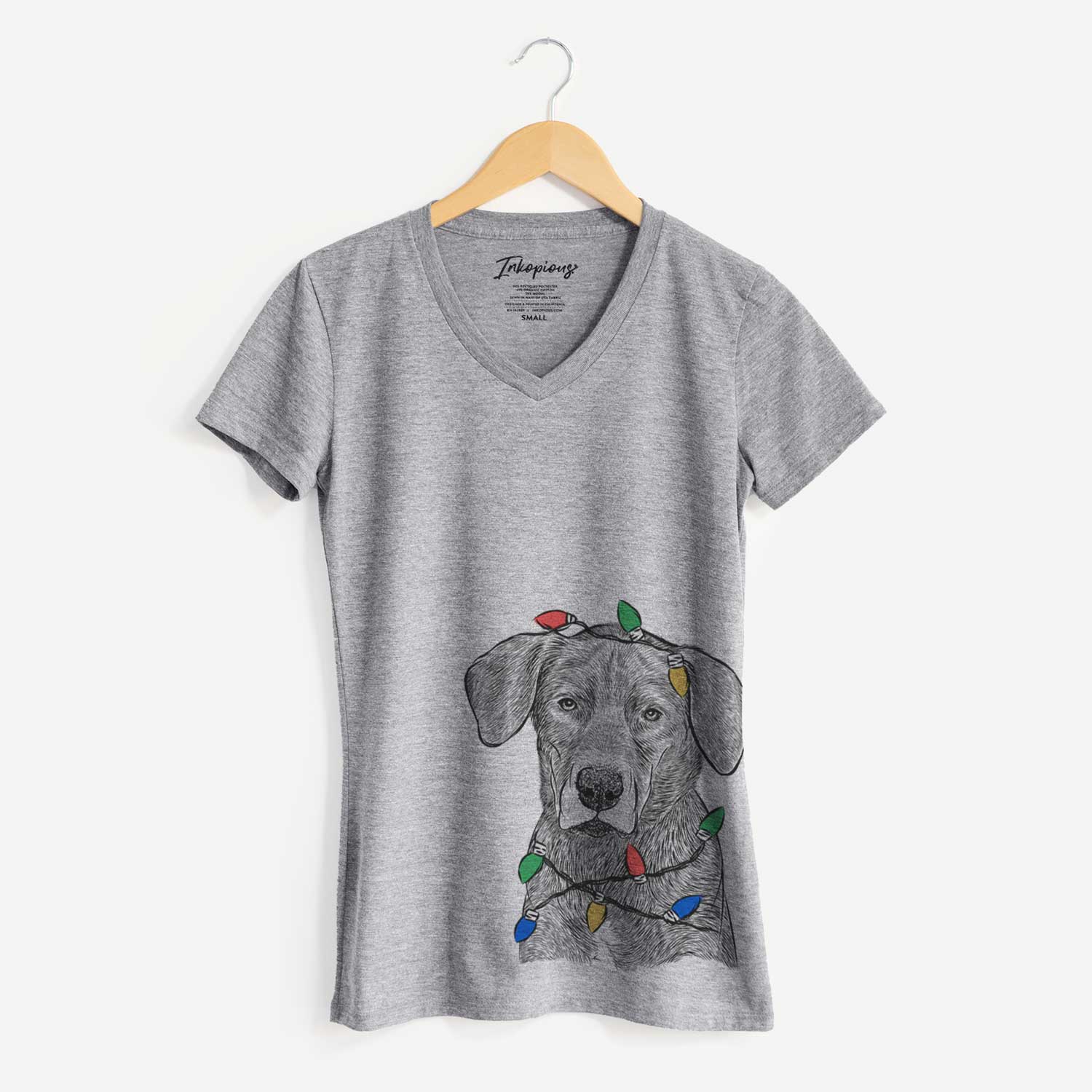 Christmas Lights Tom the Lab Dane Mix - Women's V-neck Shirt