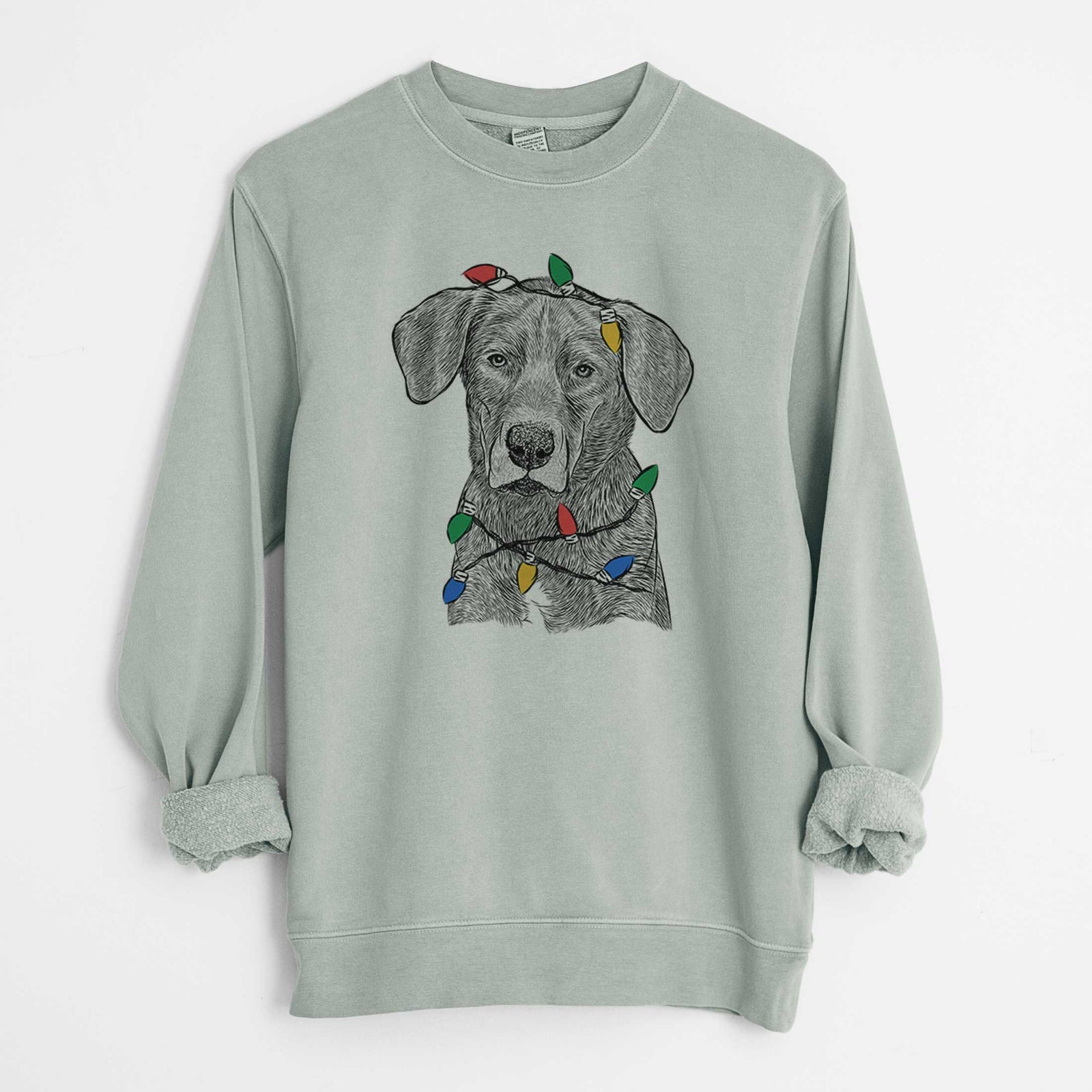 Christmas Lights Tom the Lab Dane Mix - Unisex Pigment Dyed Crew Sweatshirt